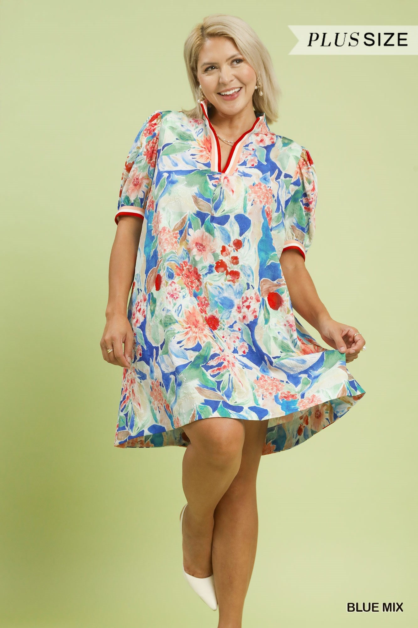 +Jacquard Bloomscape Print Mini Dress