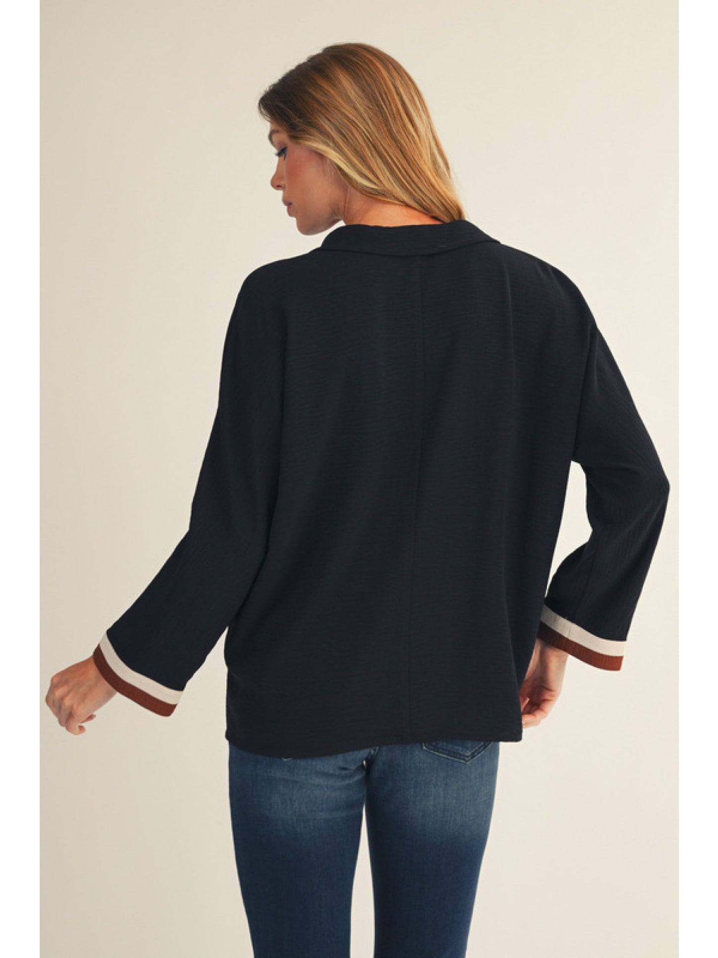 Black Drop Shoulder Color Contrast Top