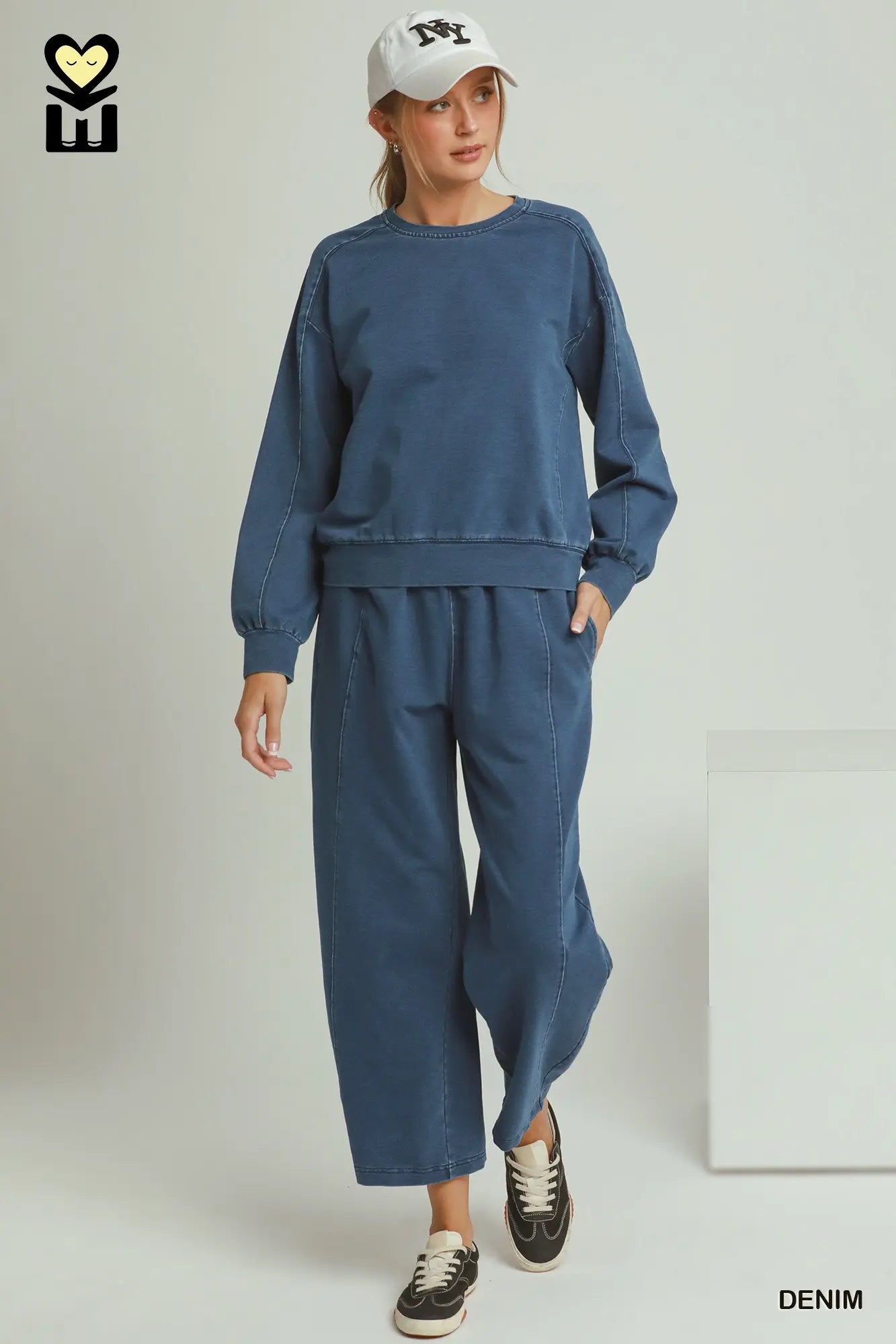 Denim Knit Washed Long SET