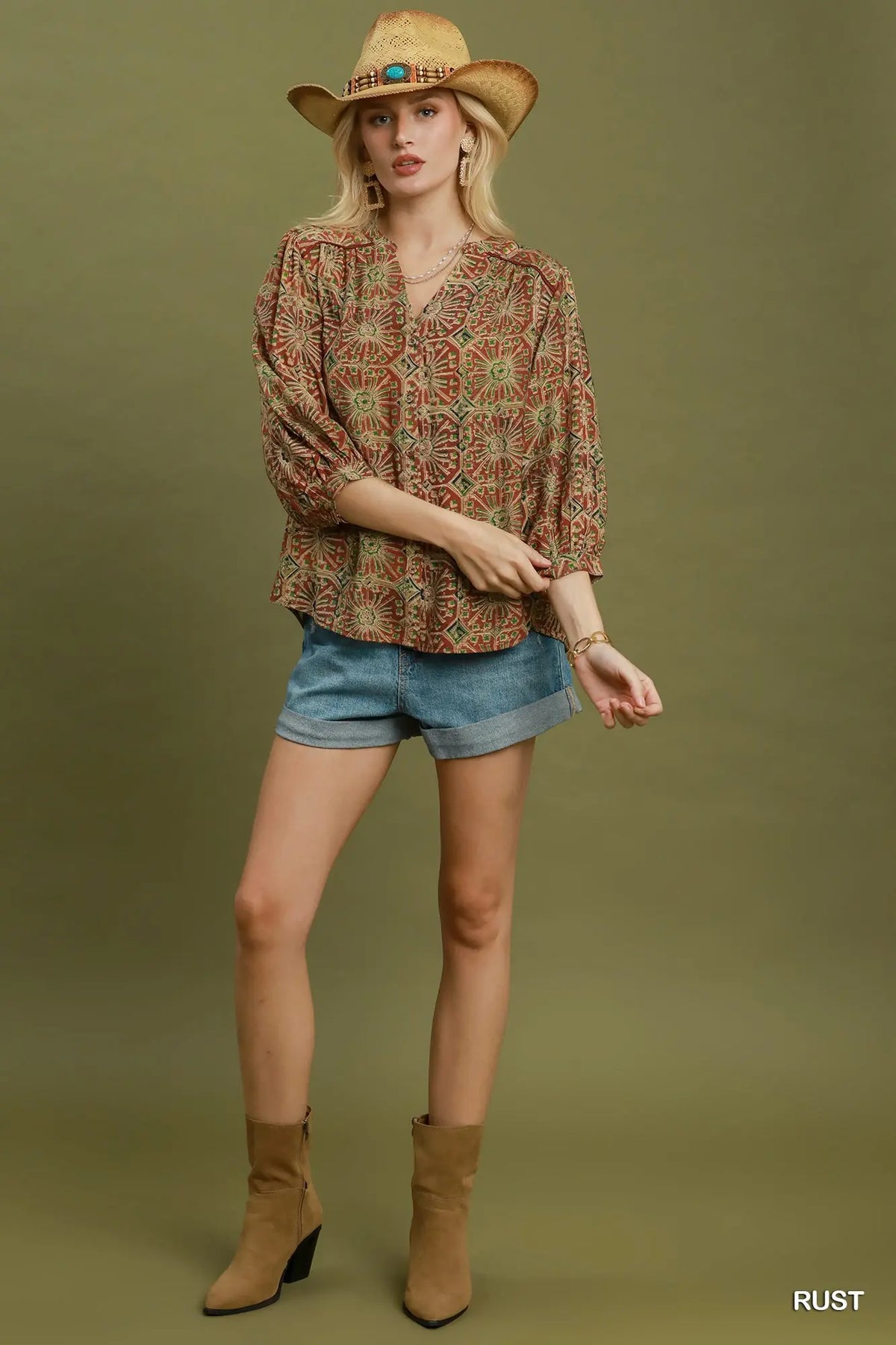 RUST Abstract Print Button-Front TOP