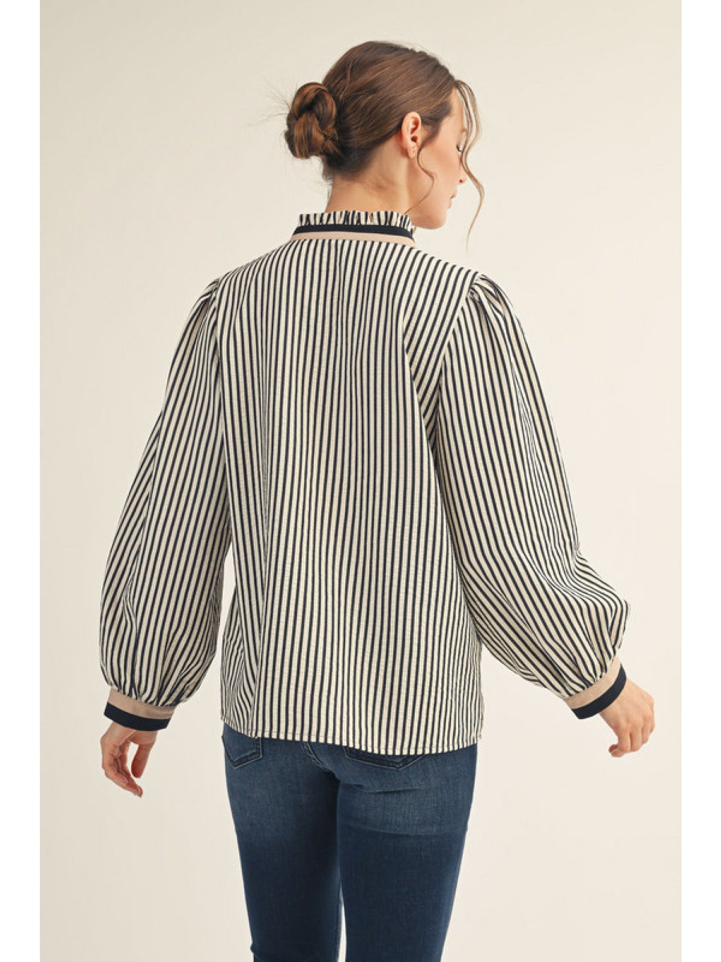 Black Striped Button Down Top