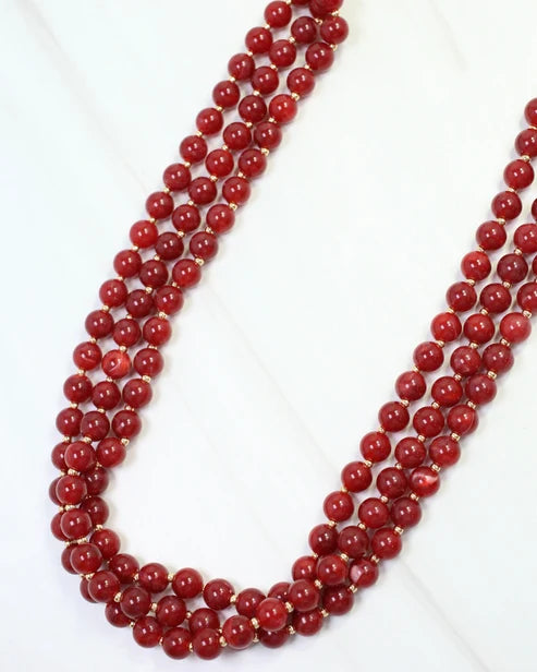 BRINLEY BEADED LAYERED NECKLACE BURGUNDY