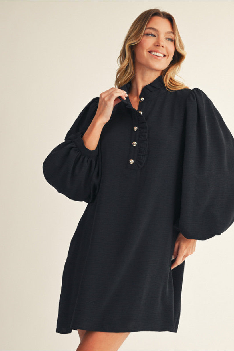 Long Puff Sleeve Shift Dress