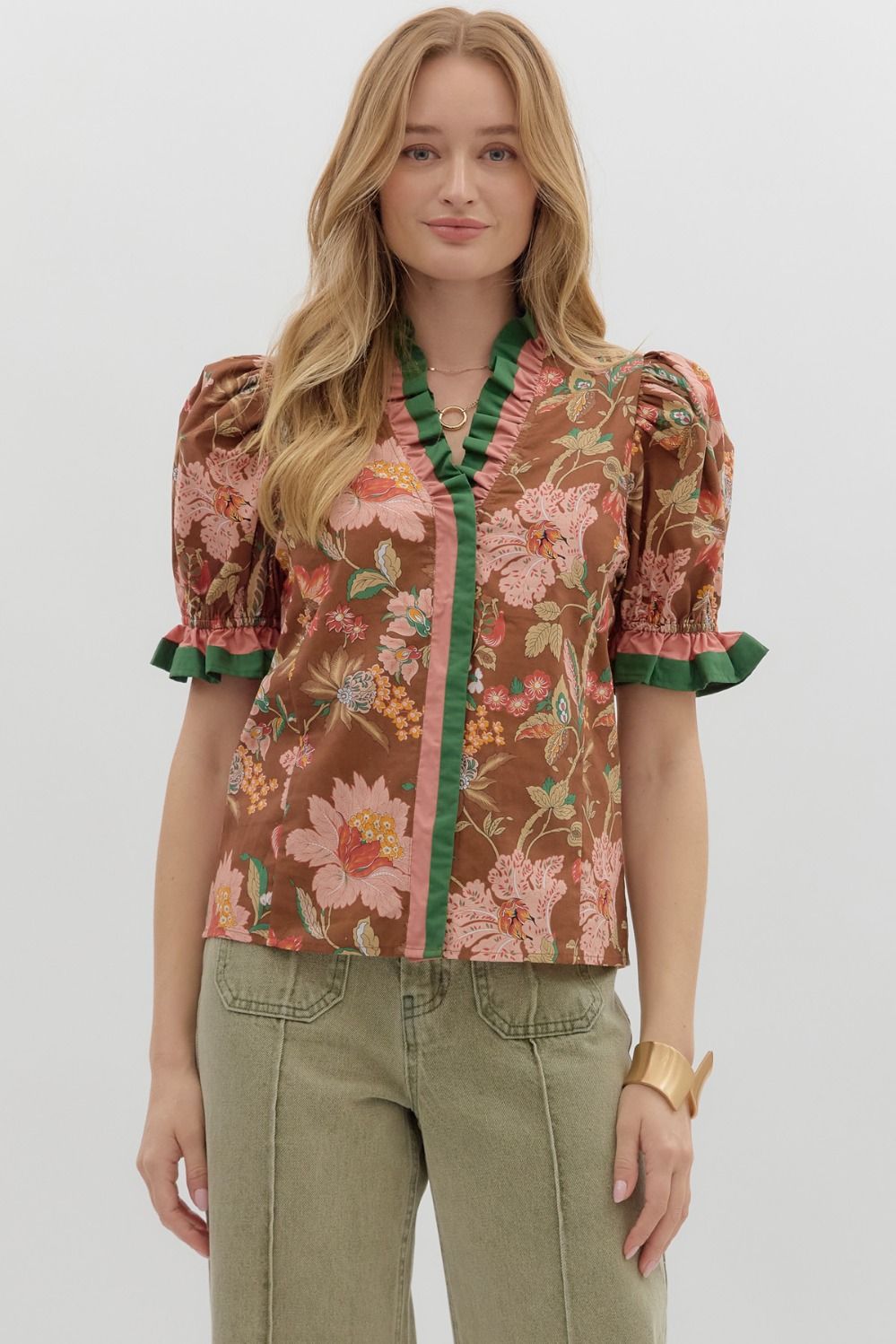 Floral Ruffle Accent Top