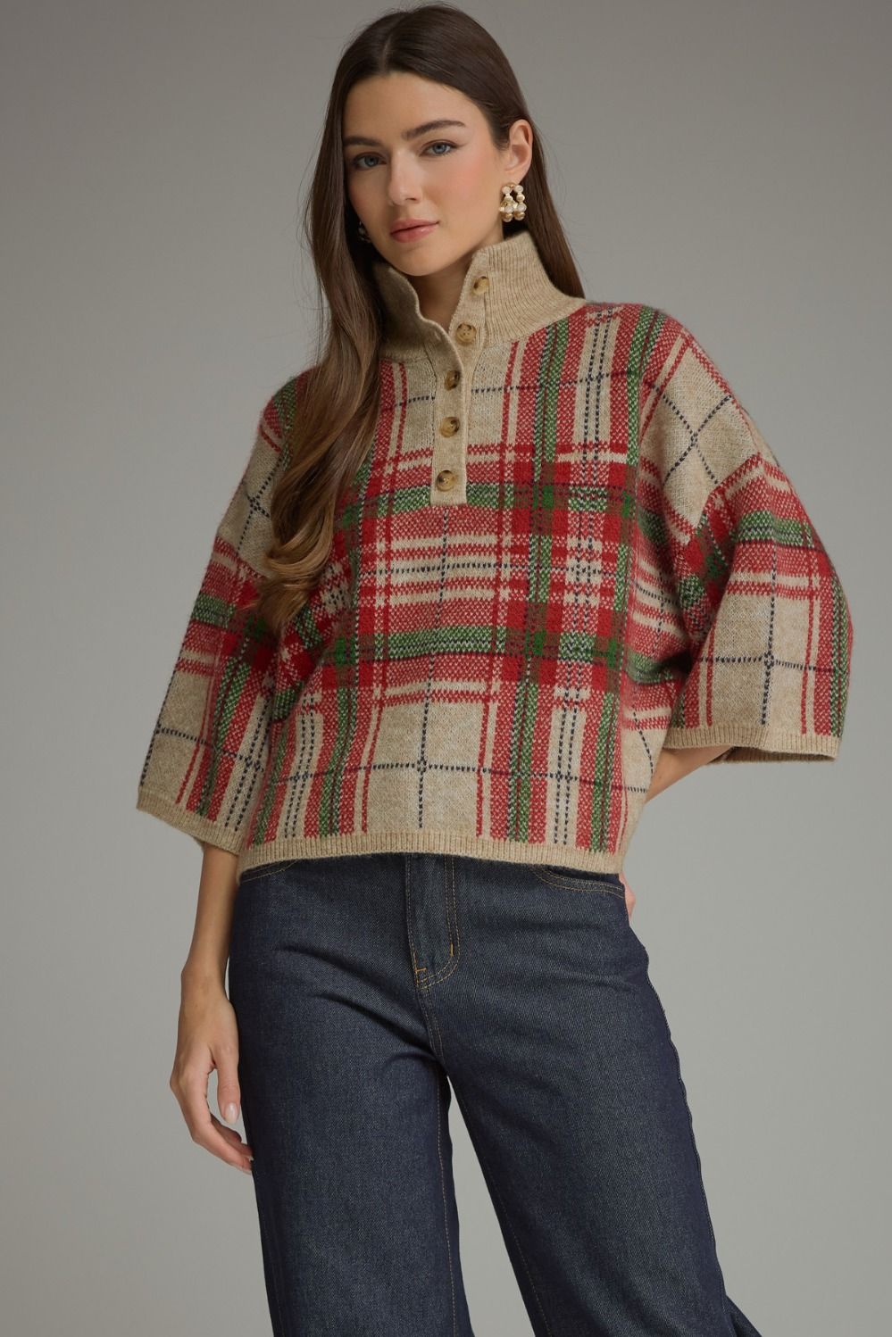 TAUPE PLAID SWEATER
