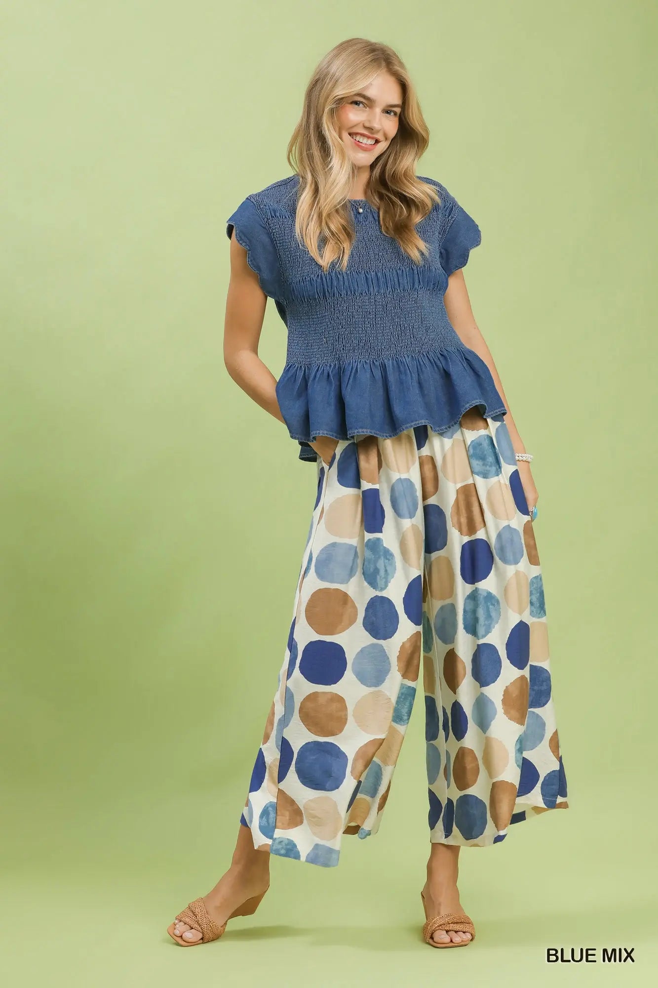 Dot Print Wide Leg Pants