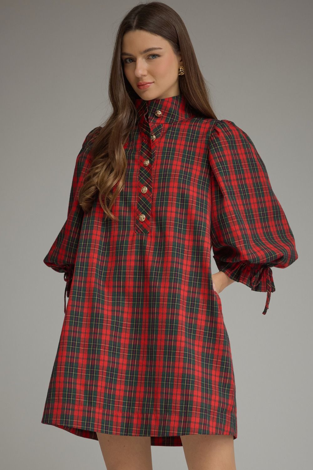 PLAID RED/GREEN DR W/GOLD BUTTONS