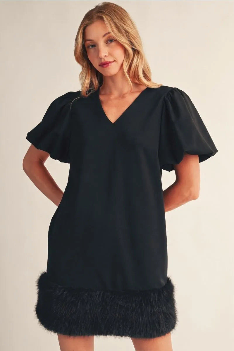 BLACK SHIFT DR W/FAUX FUR