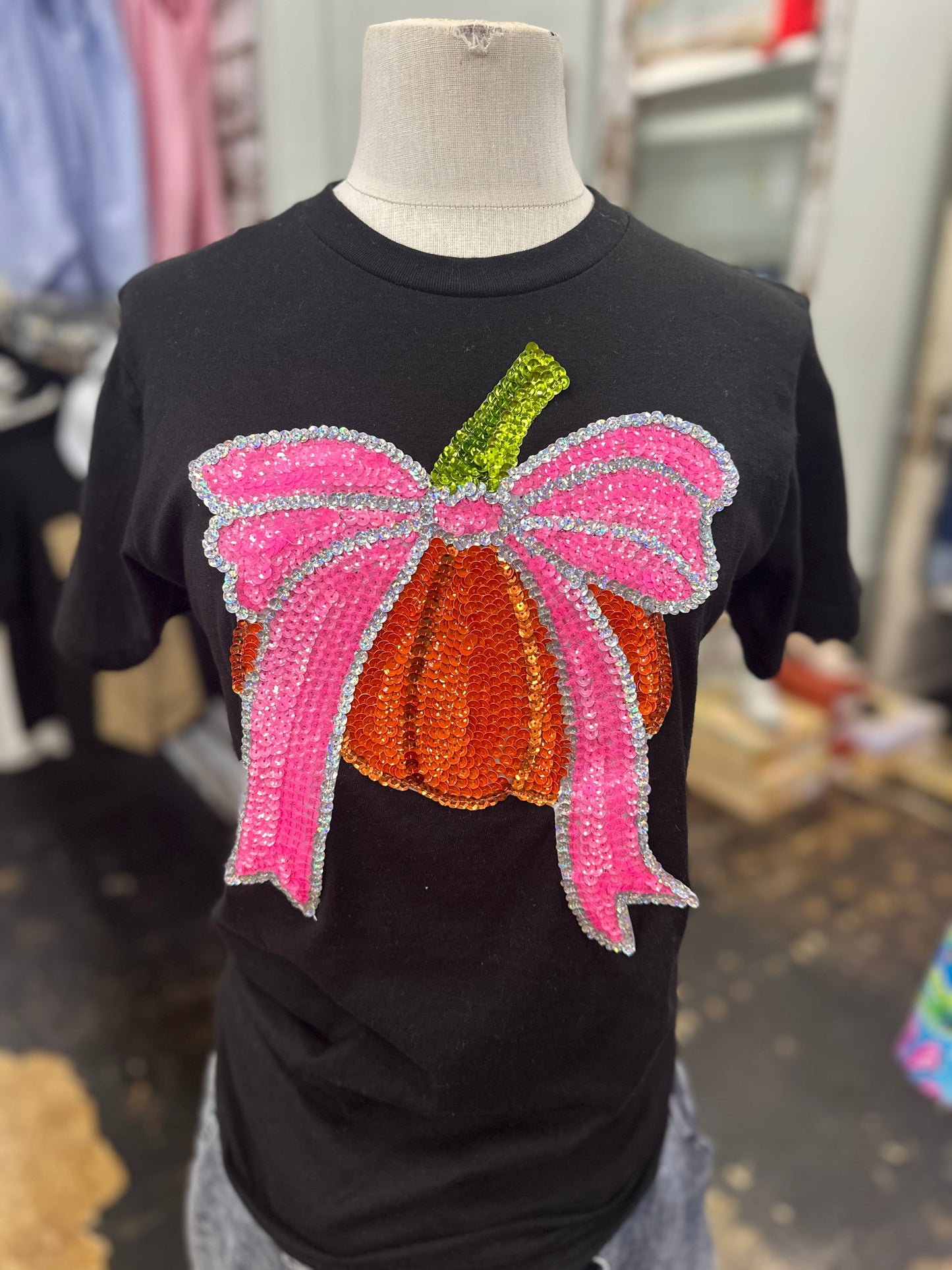 Pumpkin Bow Sequin Tee