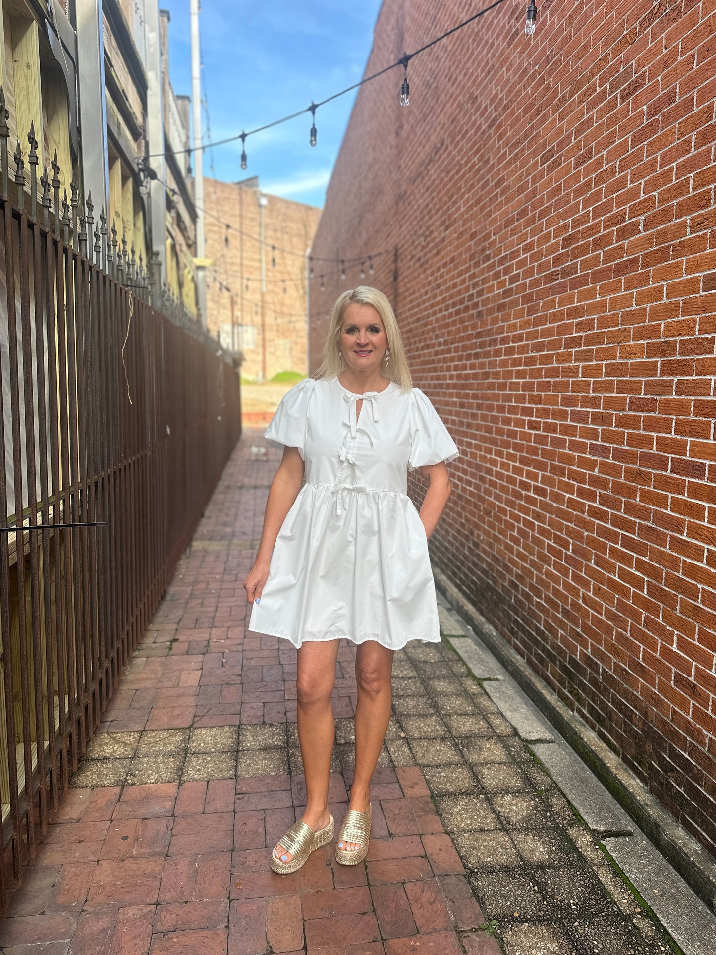 OFF WHITE BUBBLE SLV DRESS