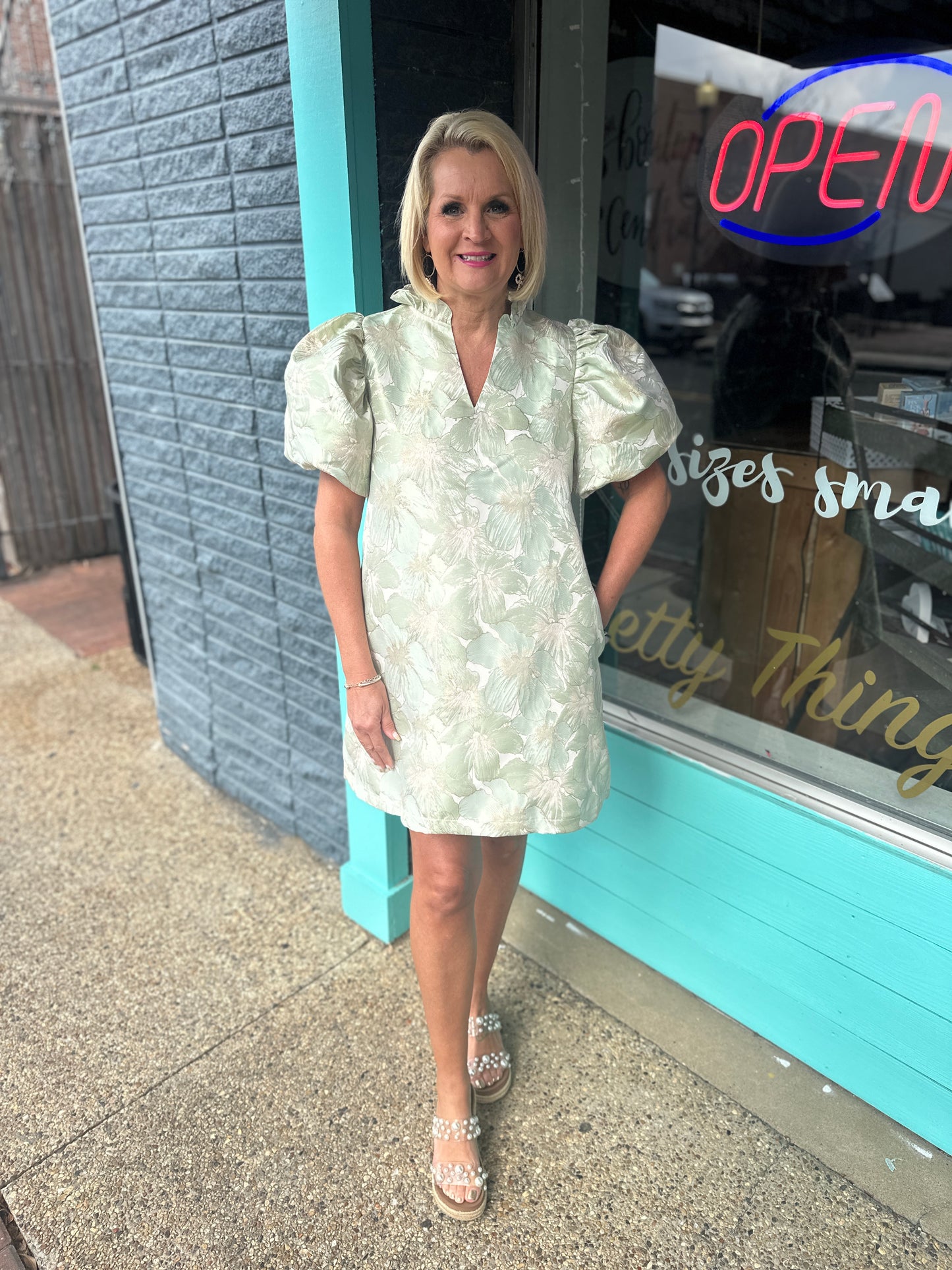 SAGE PUFF SLV DRESS