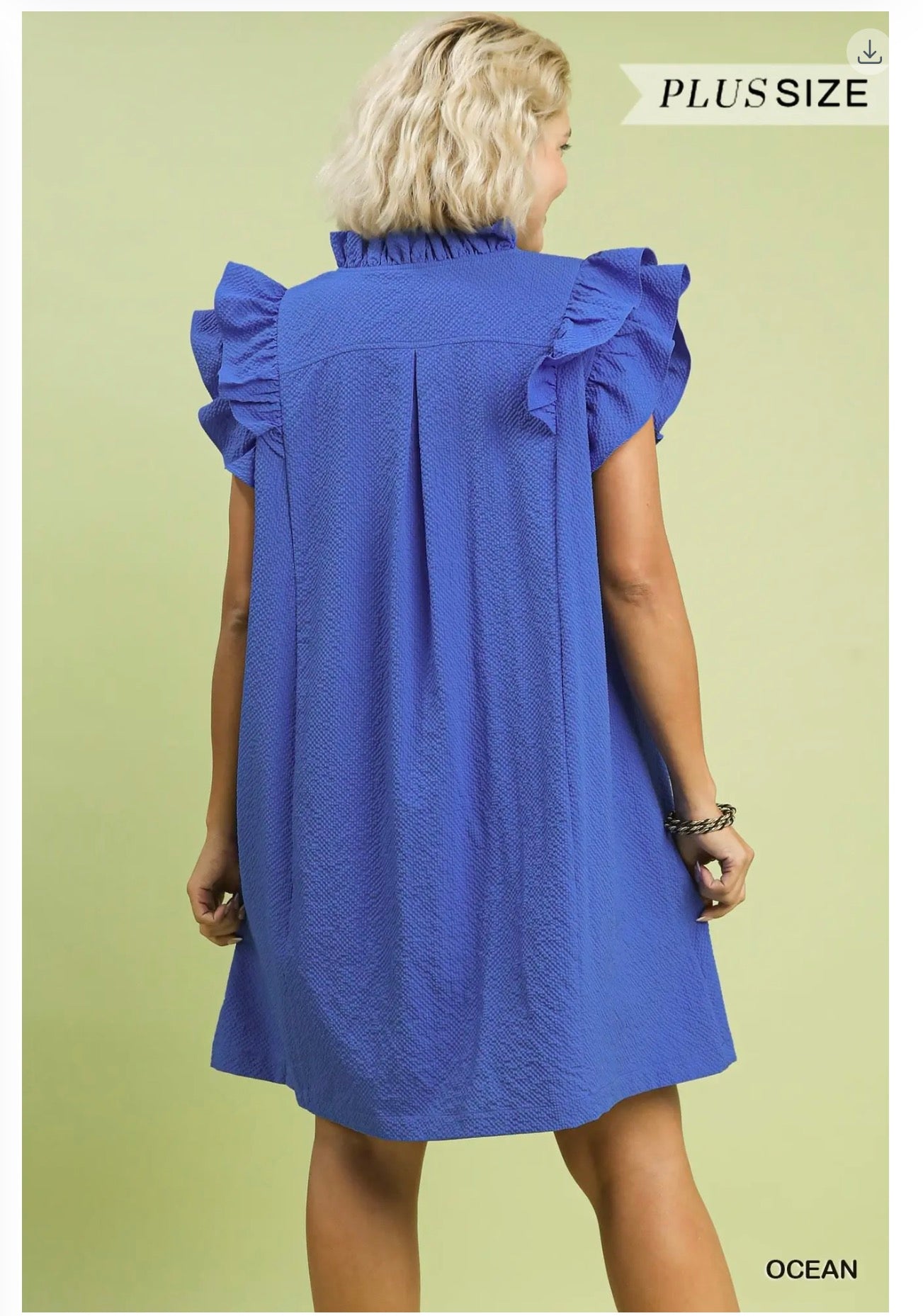 +OCEAN Seersucker Ruffle Shift Dress
