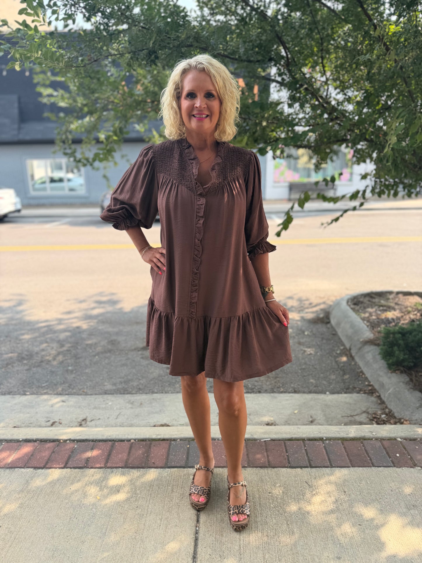 Smocked Ruffle Detail Tiered Mini Dress