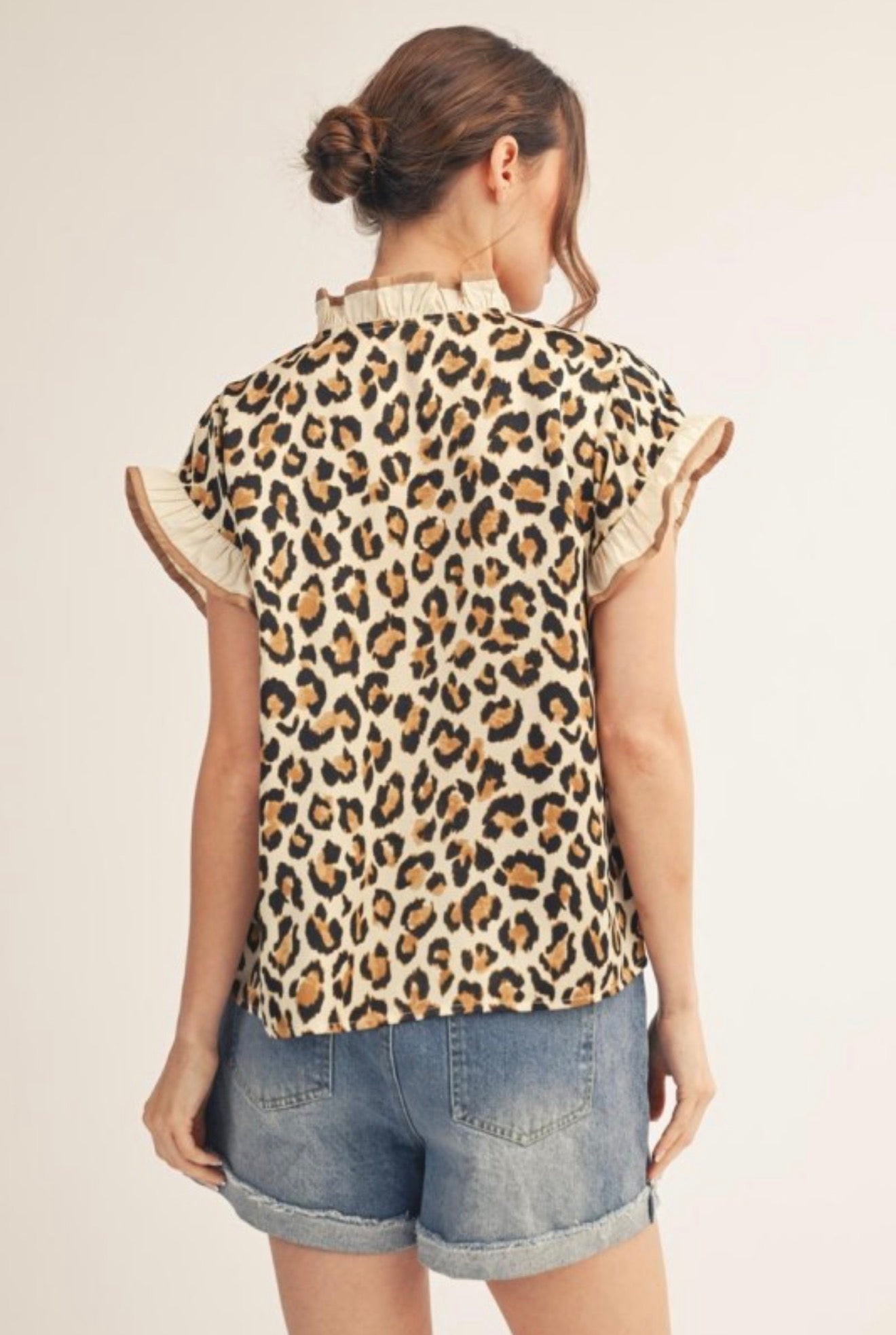Ruffle Detail Leopard Satin Top