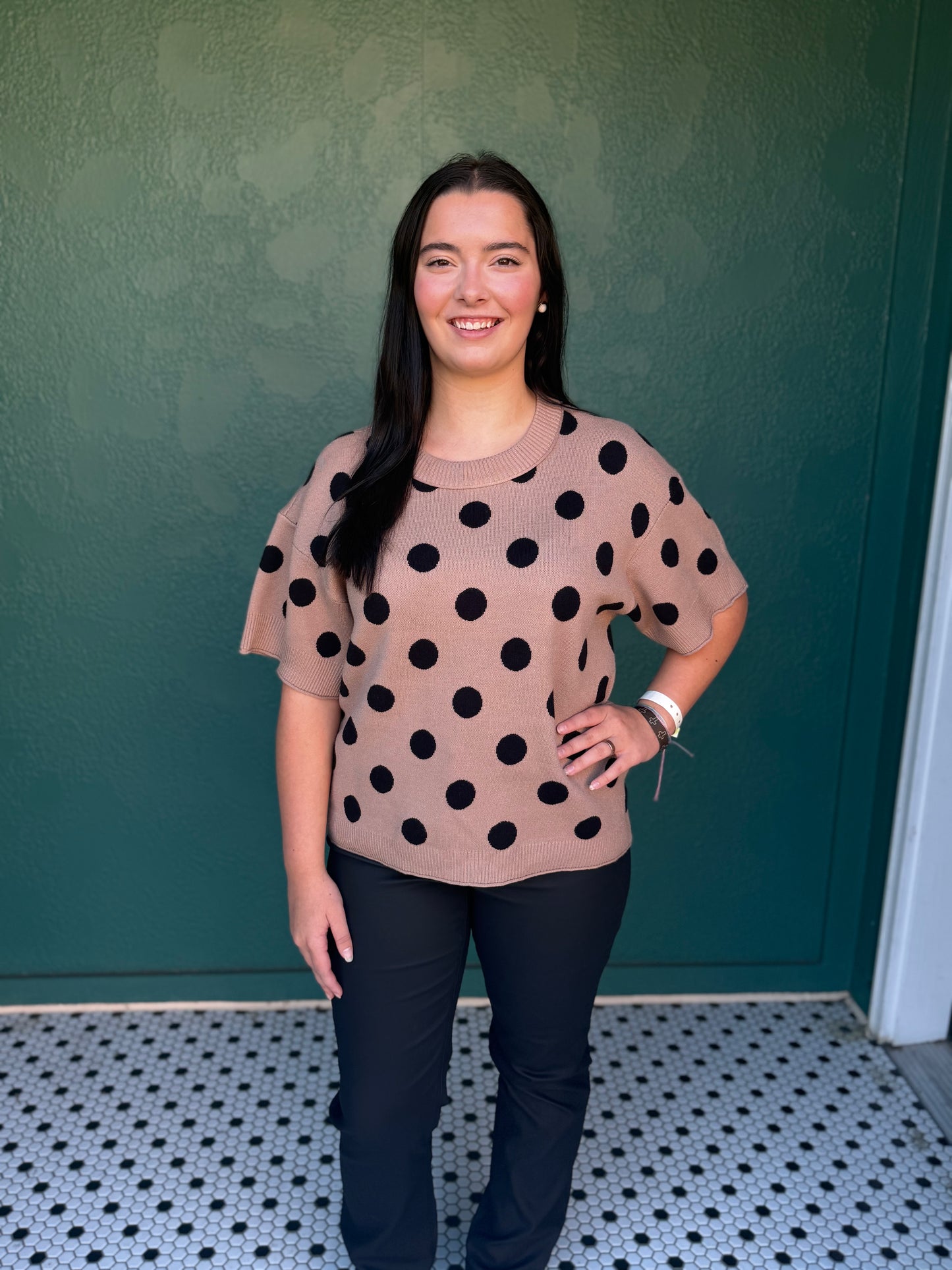 TAUPE POLKA DOT SWEATER