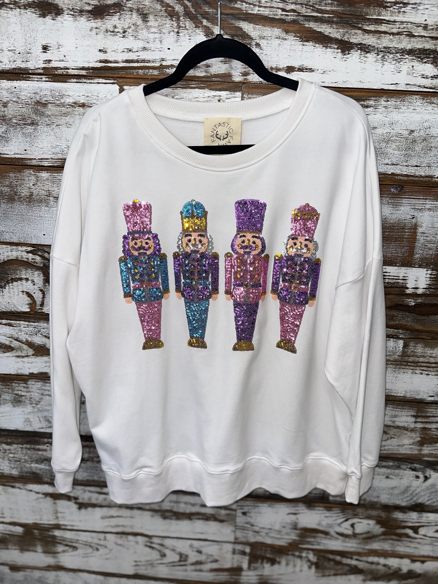 White Sequin Nutcracker Oversized Pullover