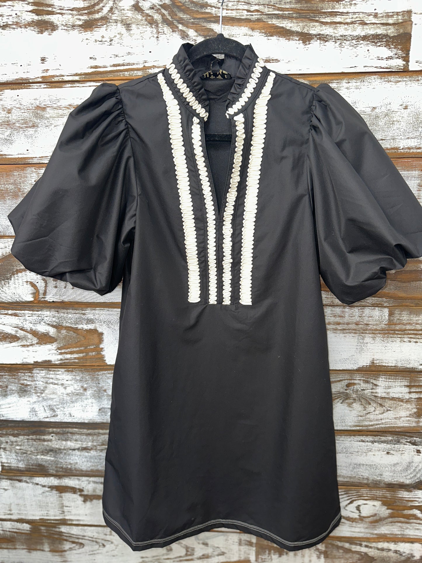 Embroidered Textured Dress, Black