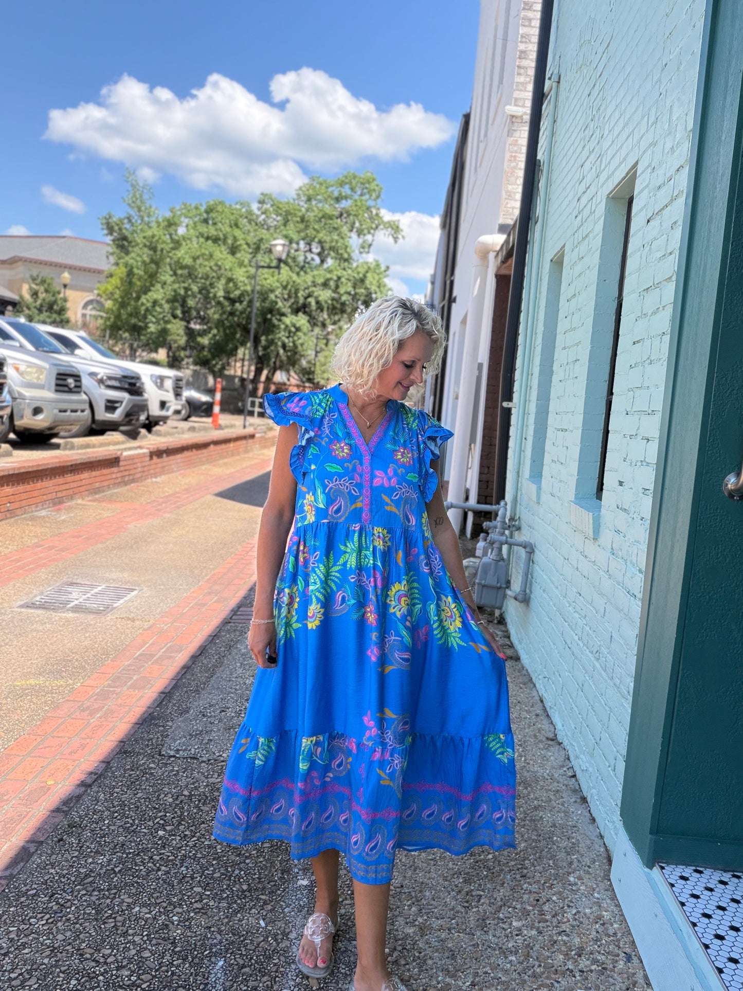 CERULEAN MIX FLORAL MIDI DRESS