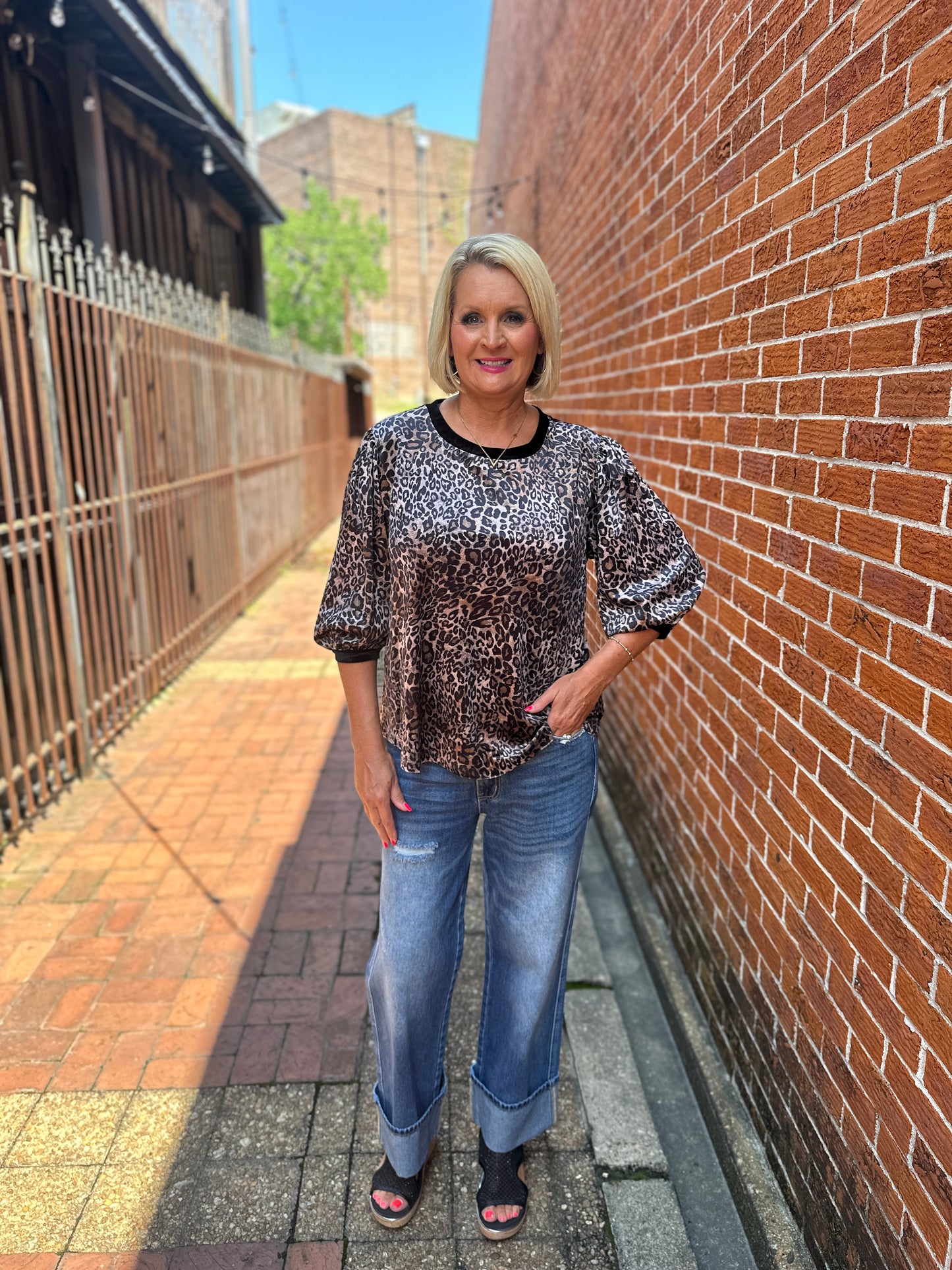 Leopard Velvet Balloon Sleeve Top