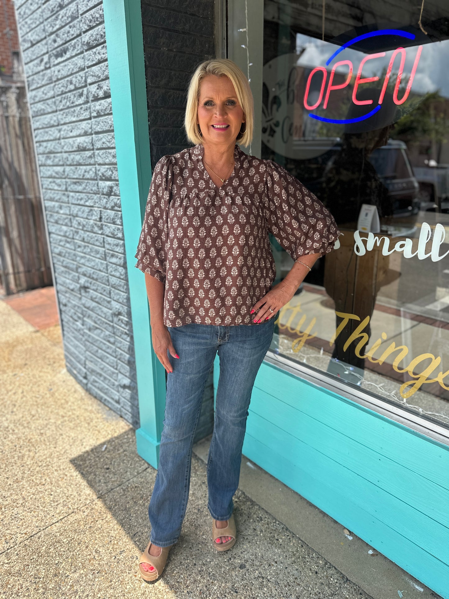 Floral Print V-Split Blouse