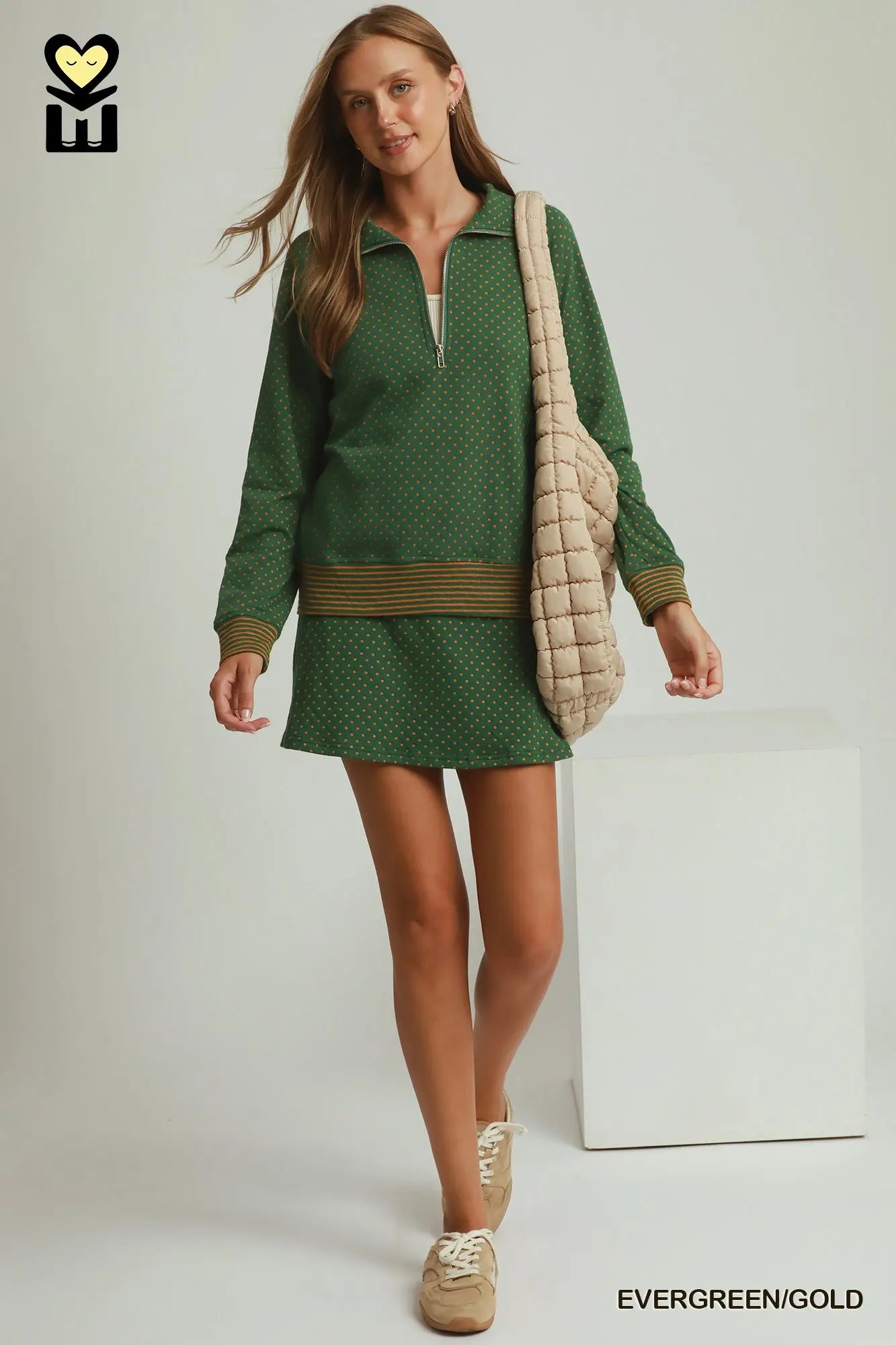 Polka Dot Half Zip Pullover SKORT SET
