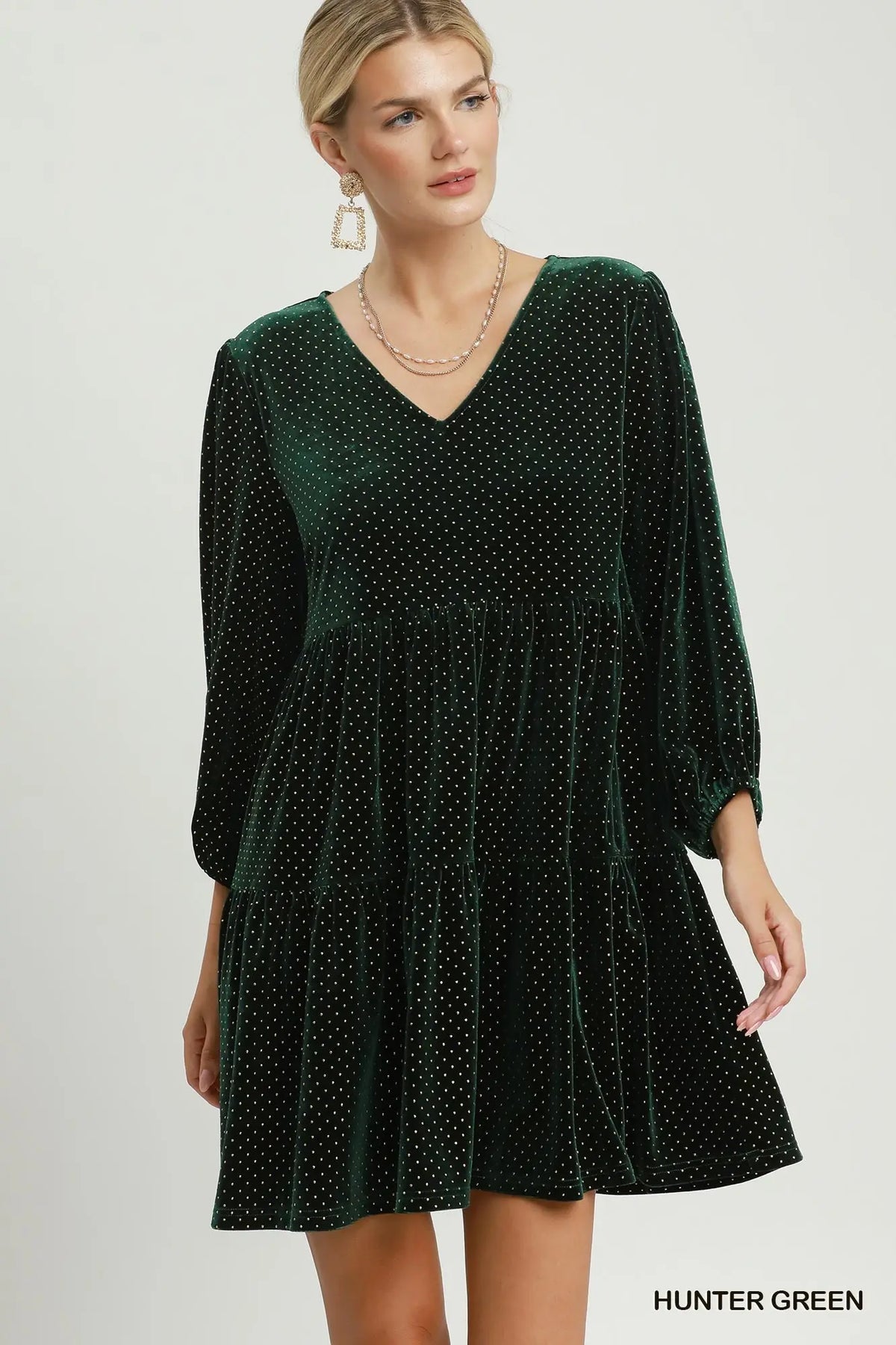 HUNTER GREEN Velvet Tiered Dr