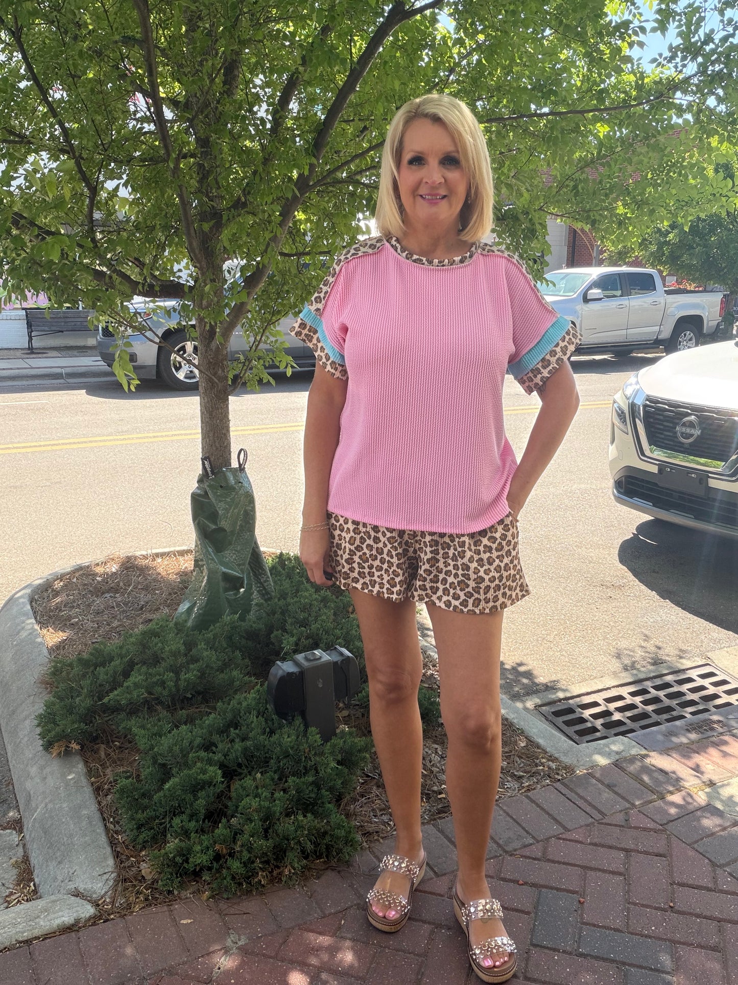 PINK HINT OF LEOPARD SHORT SET