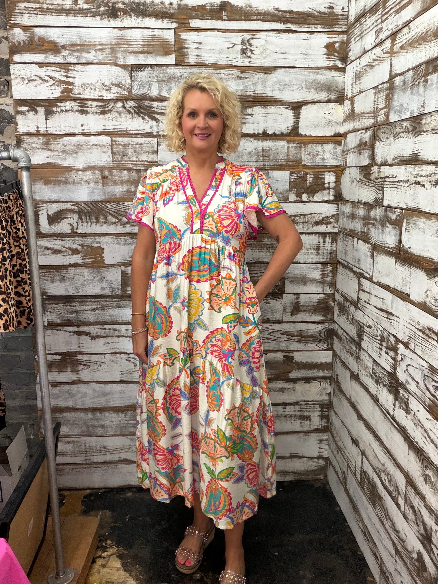 Mix Boho Floral Tiered Midi Dress