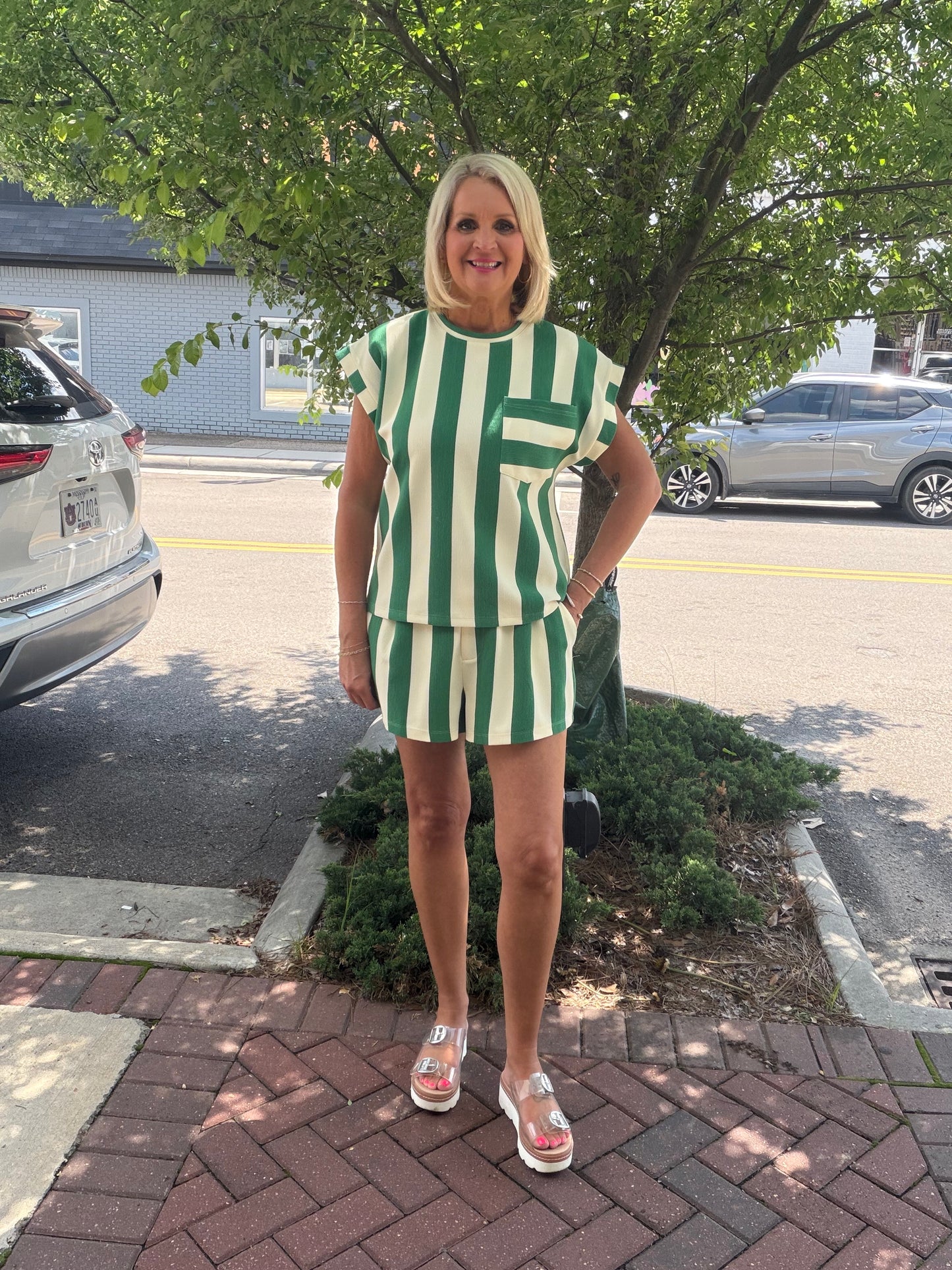 GREEN STRIPE SHORT SET