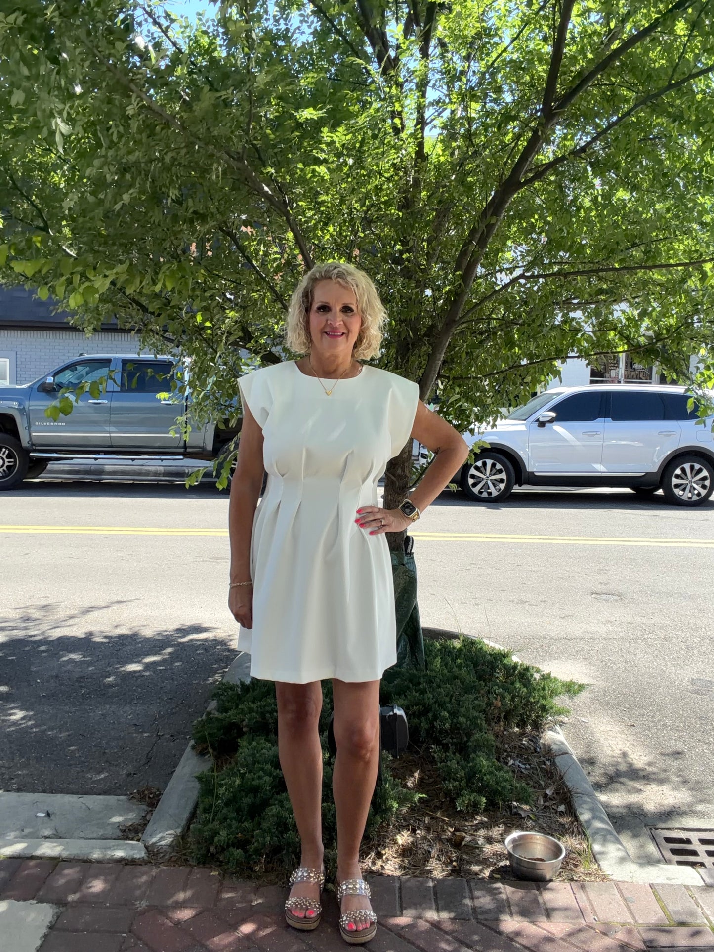 WHITE Pleated Midi Dress