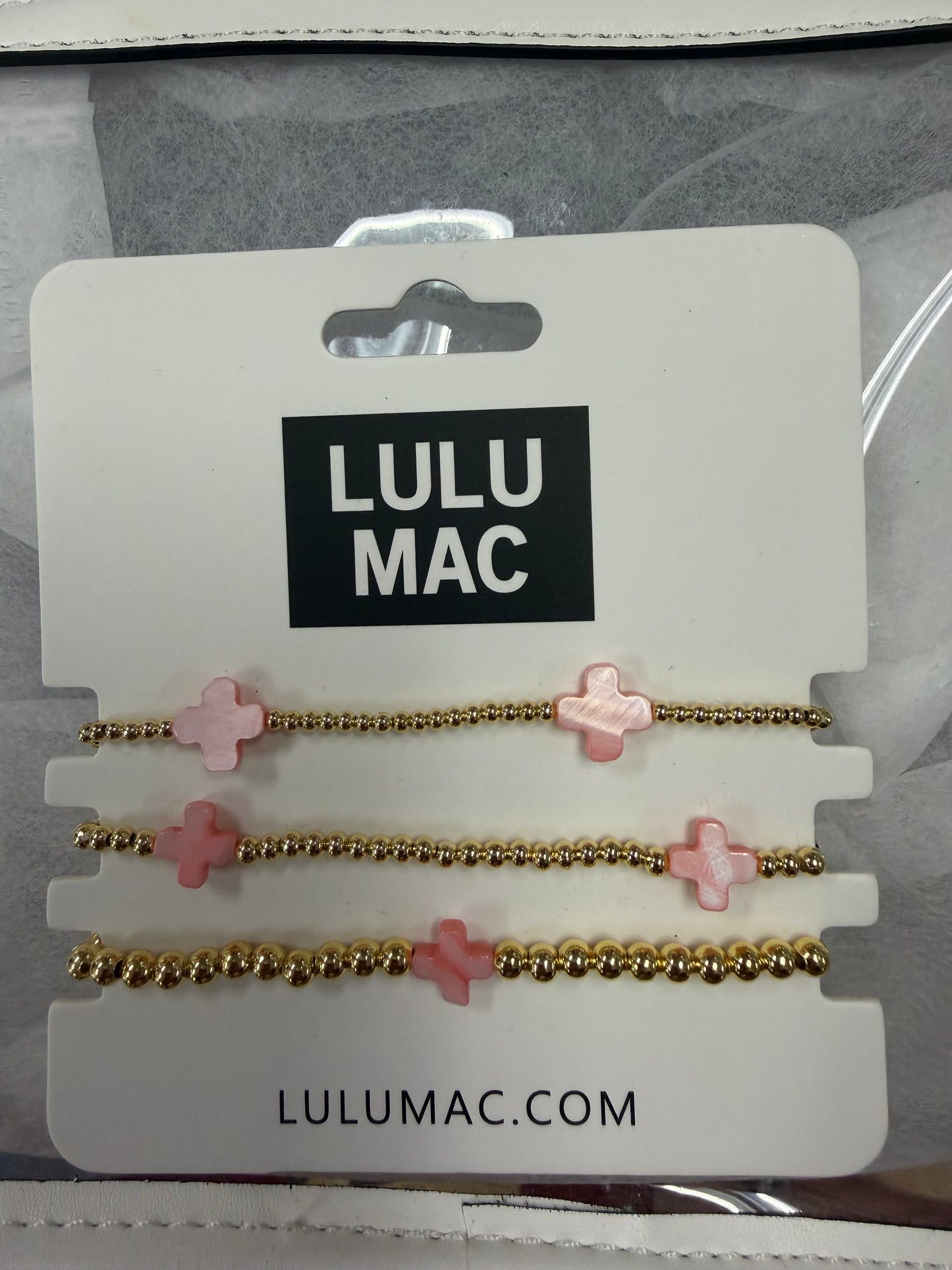 LULU MAC LIGHT PINK CROSS BRACELET