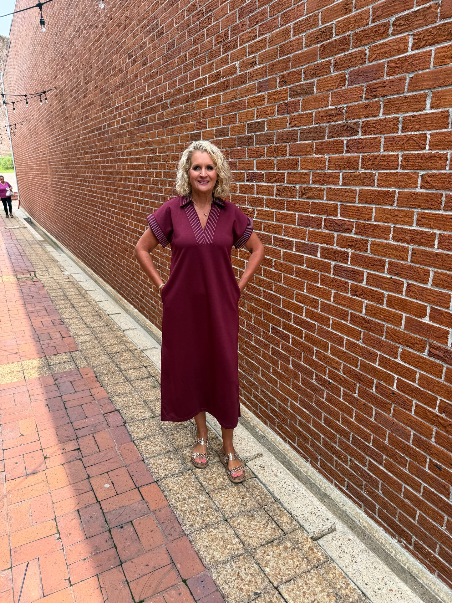 WINE MIDI DR W/ STITCHING