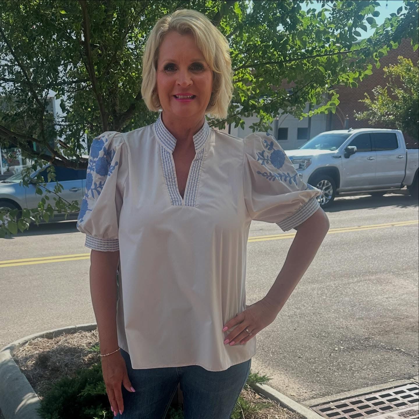 ECRU Top W/ Blue Details