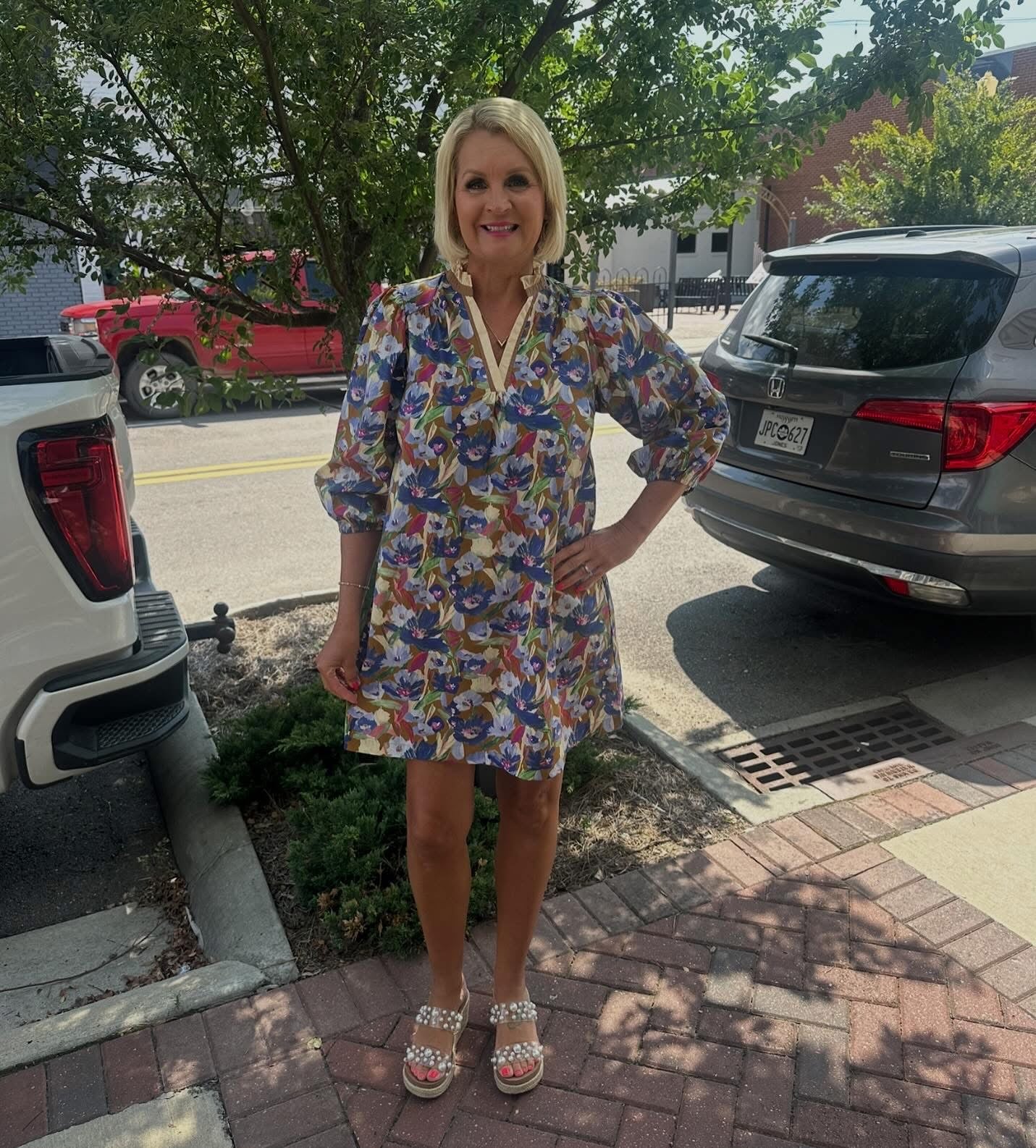 Boho Floral V-Neck Balloon Sleeve Dress