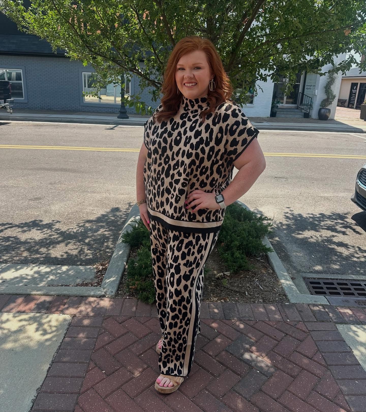 +Leopard Knit Sweater Pant Set
