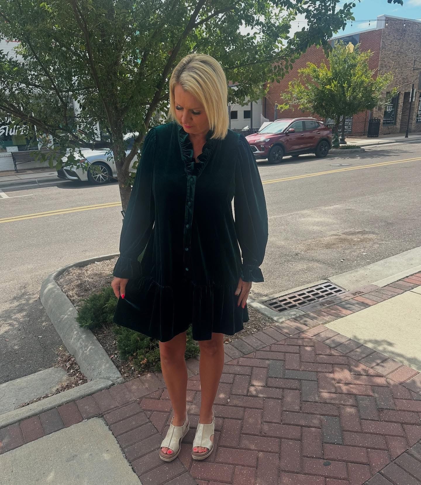 Velvet Ruffle Trim Mini Dress