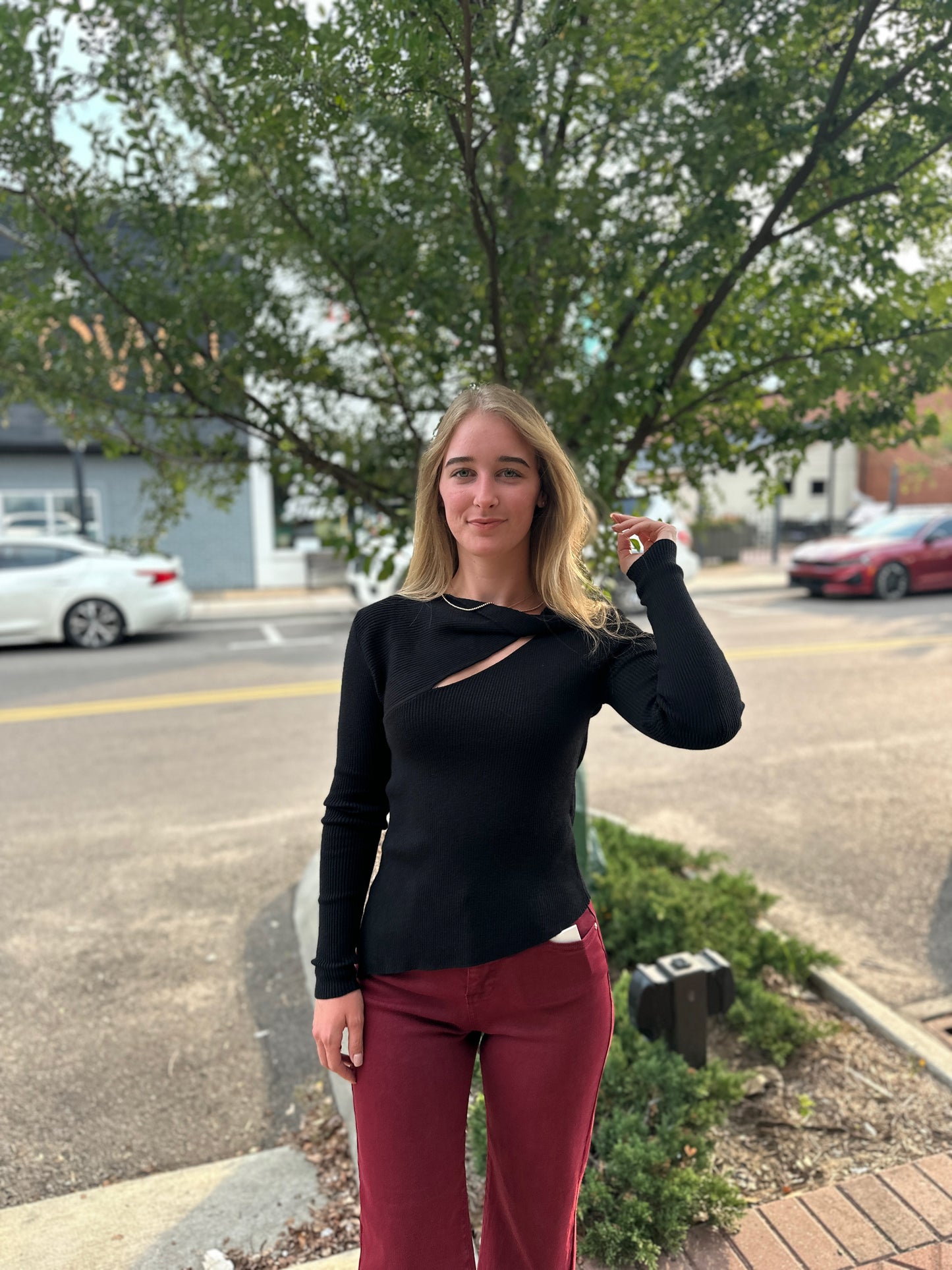 Twisted Front Ribbed Sweater Top