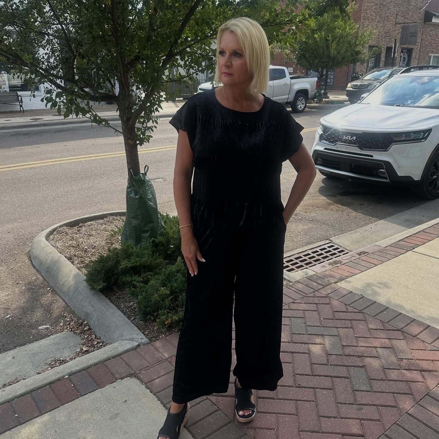 Velvet Ruffle Hem Smocked