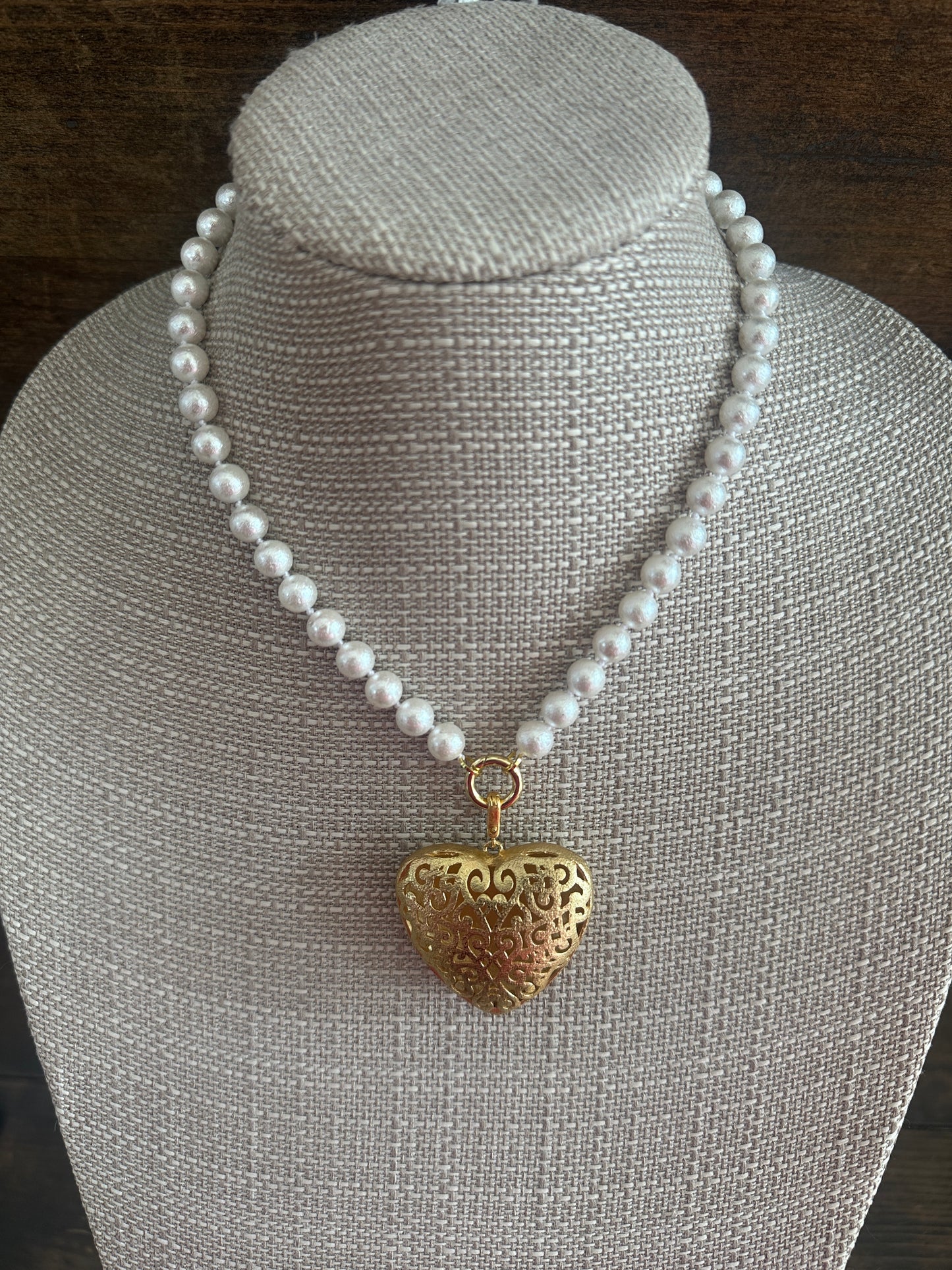 Gold Heart Pearl Necklace