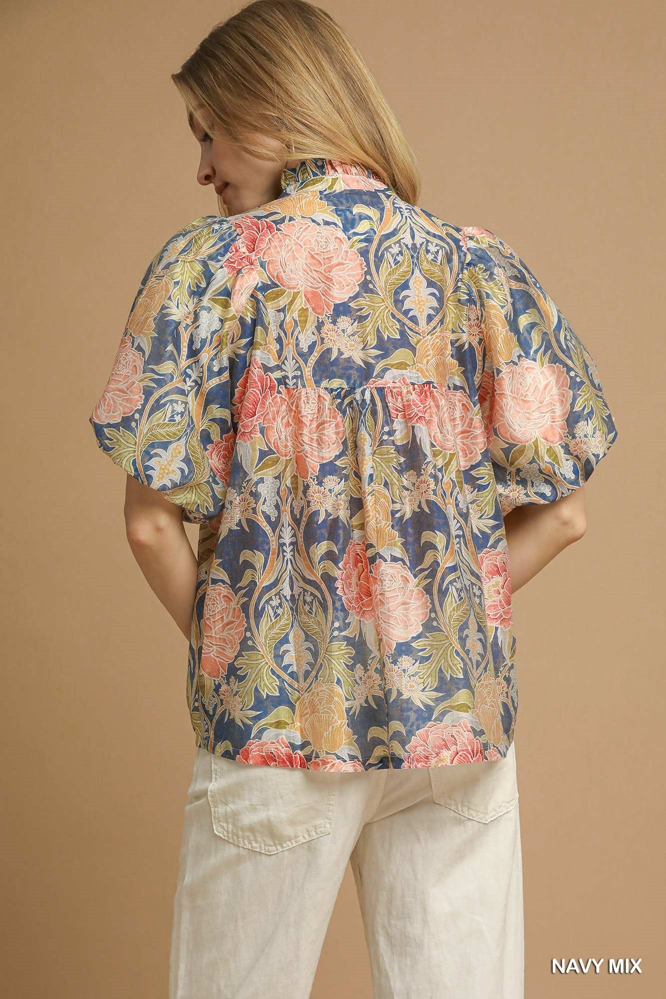 Floral Puff Sleeve Peasant Blouse