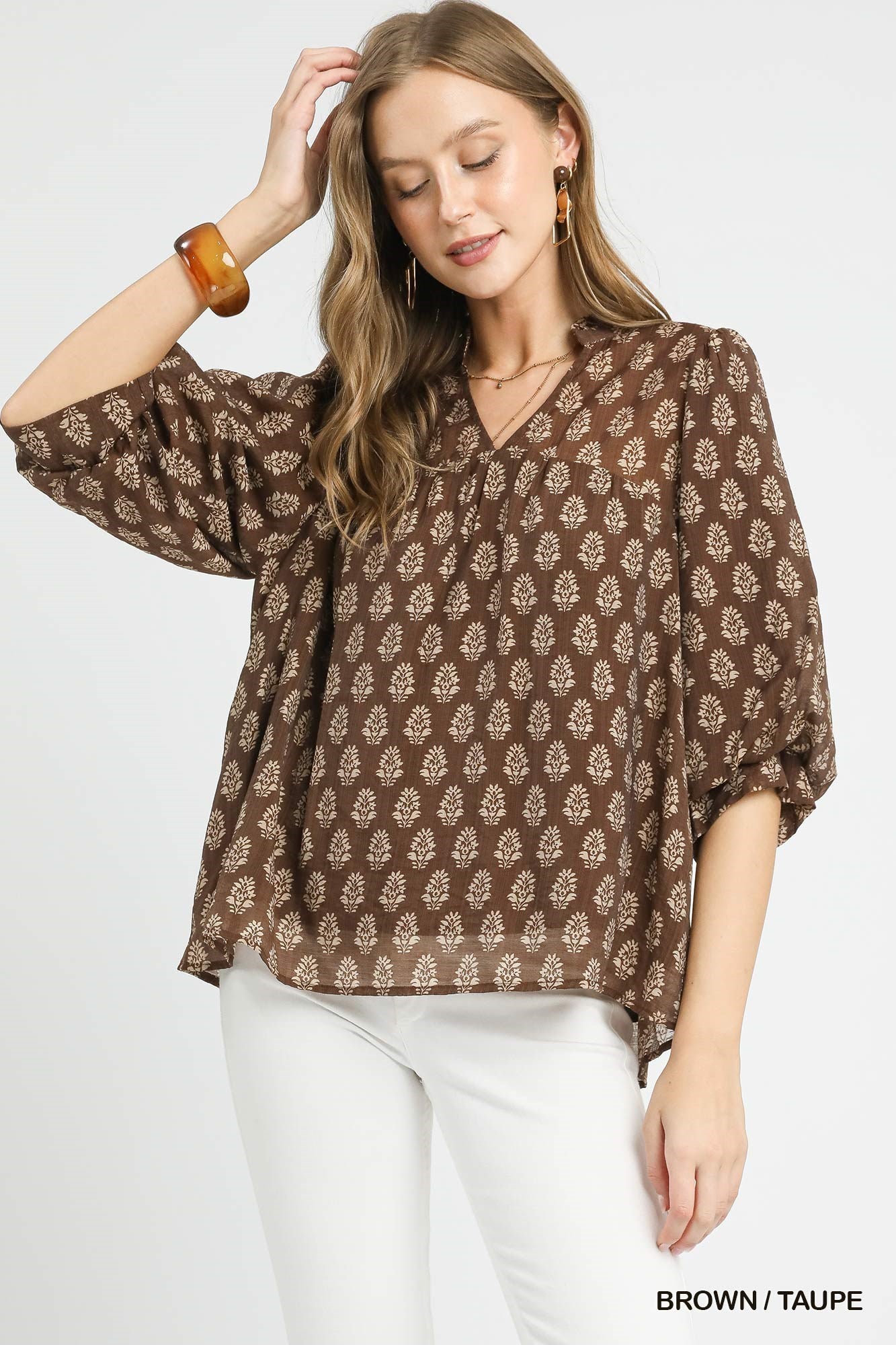 Floral Print V-Split Blouse
