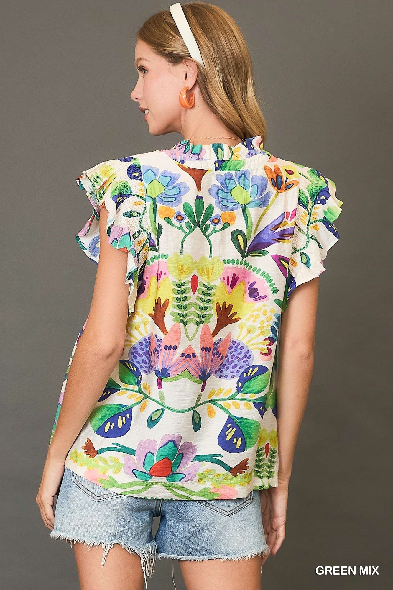Fiesta Garden Flutter Sleeve Top