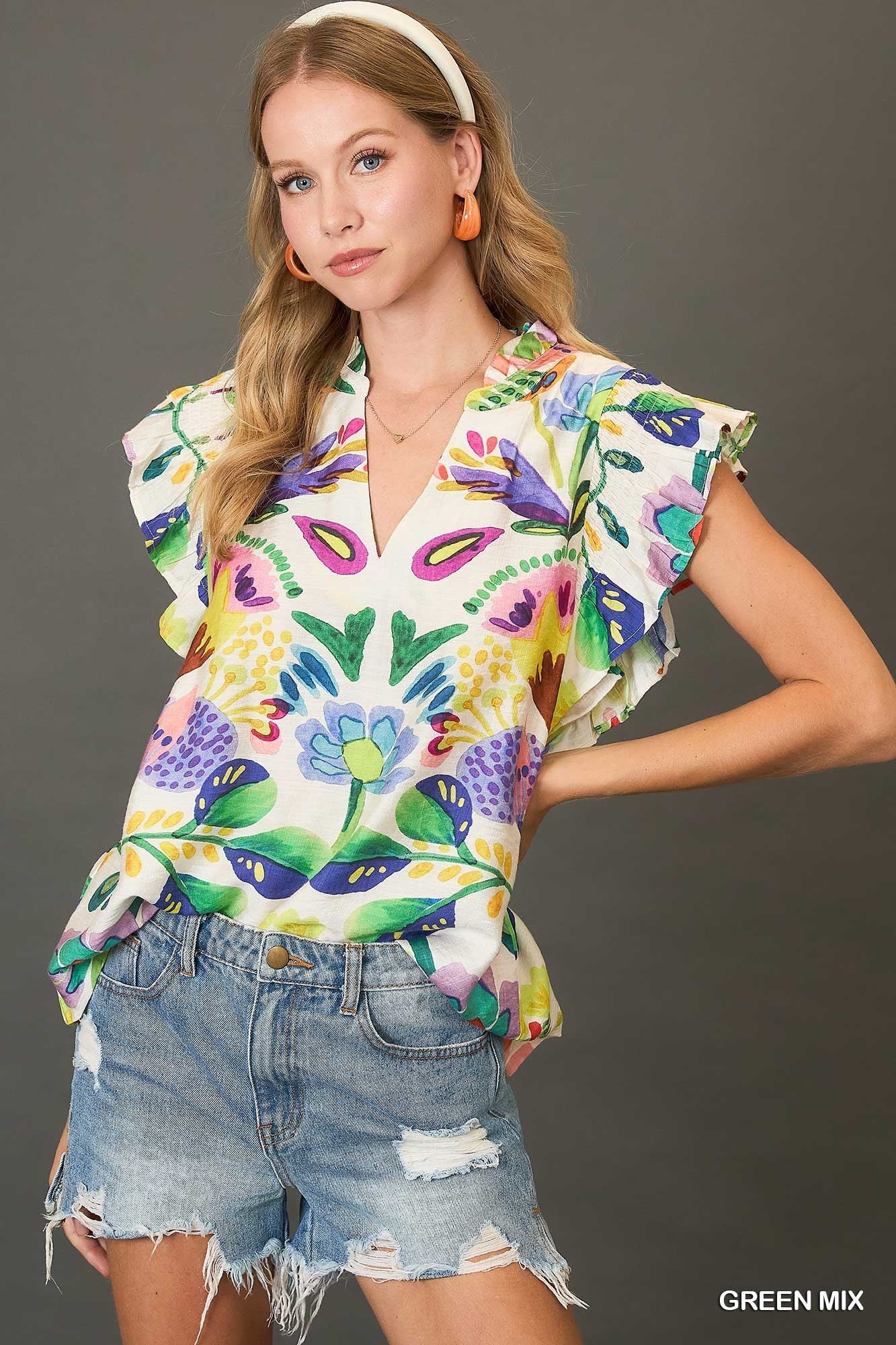 Fiesta Garden Flutter Sleeve Top