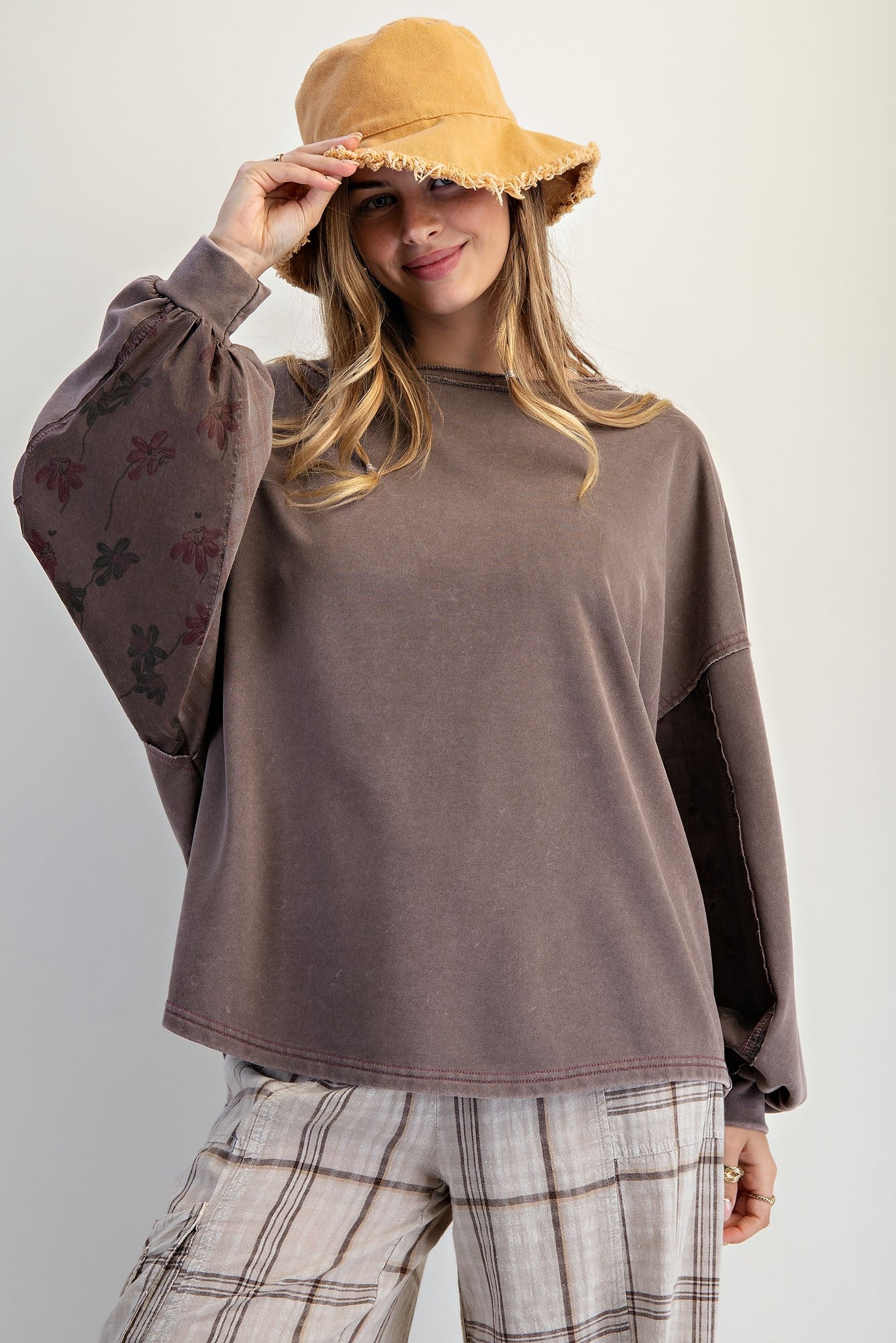 Mocha Washed Terry Pullover
