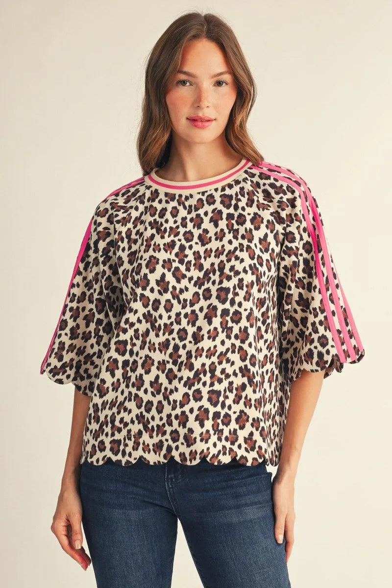 HOT PINK/CREAM LEOPARD TOP