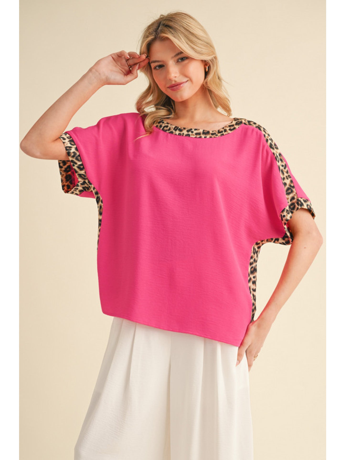 Hot Pink Leopard Trim Top