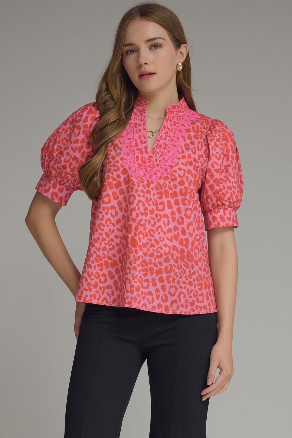 PINK LEOPARD PUFF TOP