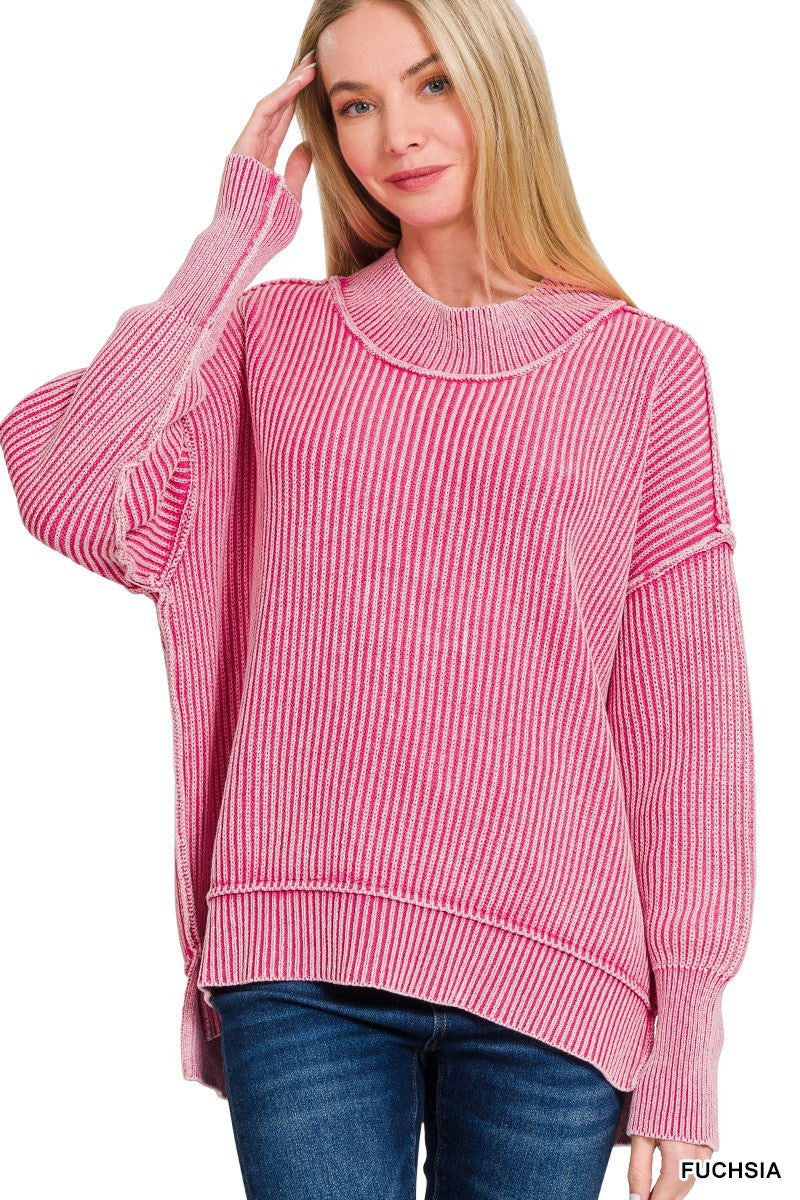 Washed Side Slit Oversized Sweater