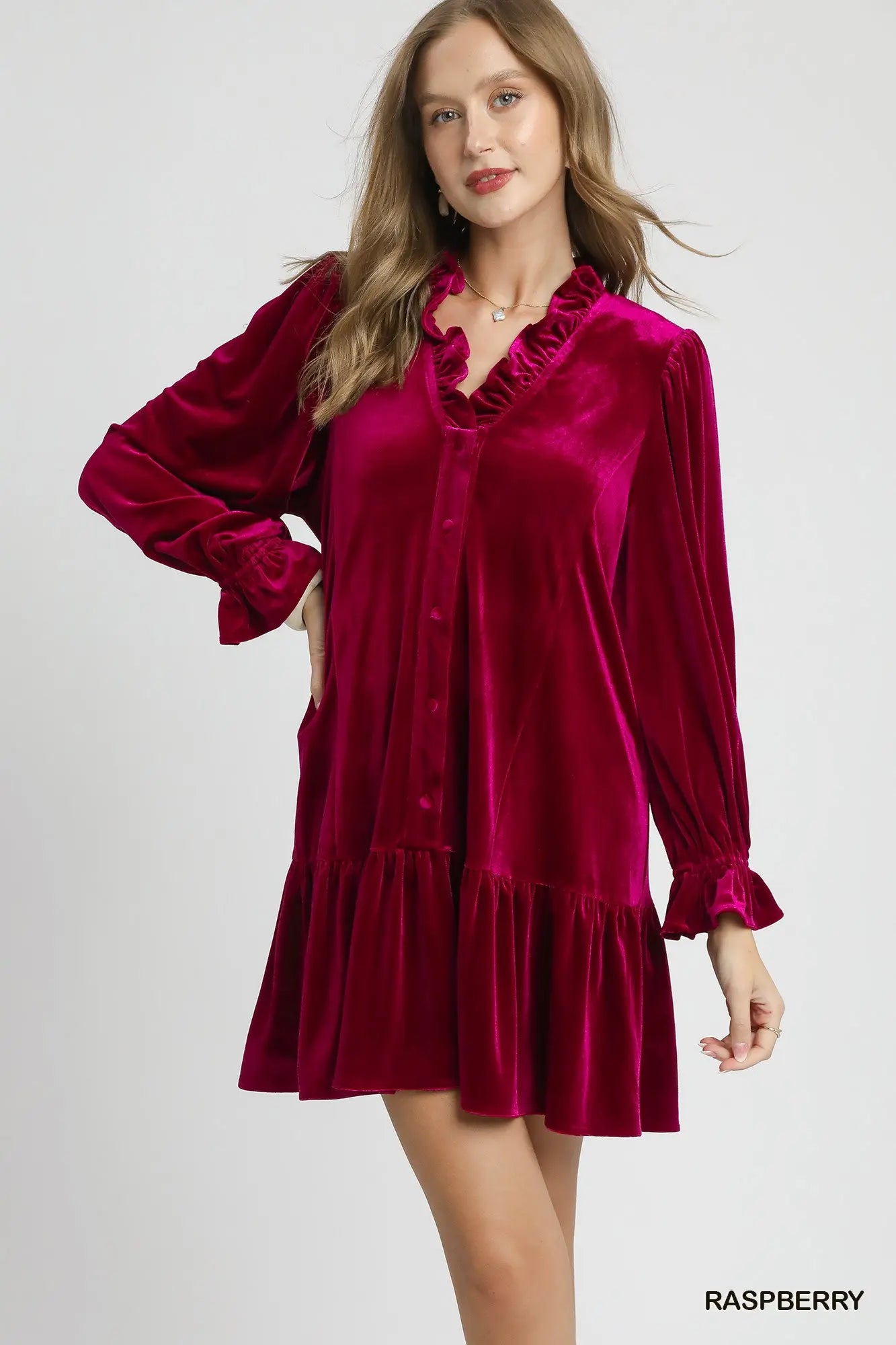 Velvet Ruffle Trim Mini Dress