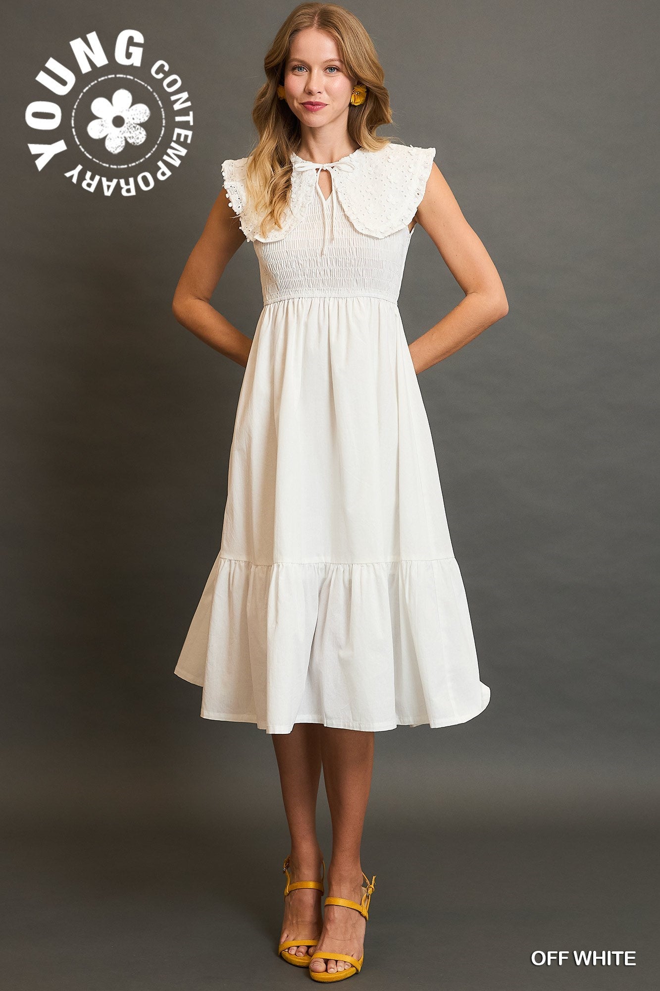 Collared Smocked Midi Dress